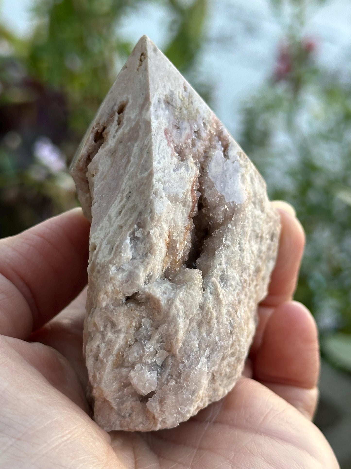 Raw and Polished Pink Amethyst Point