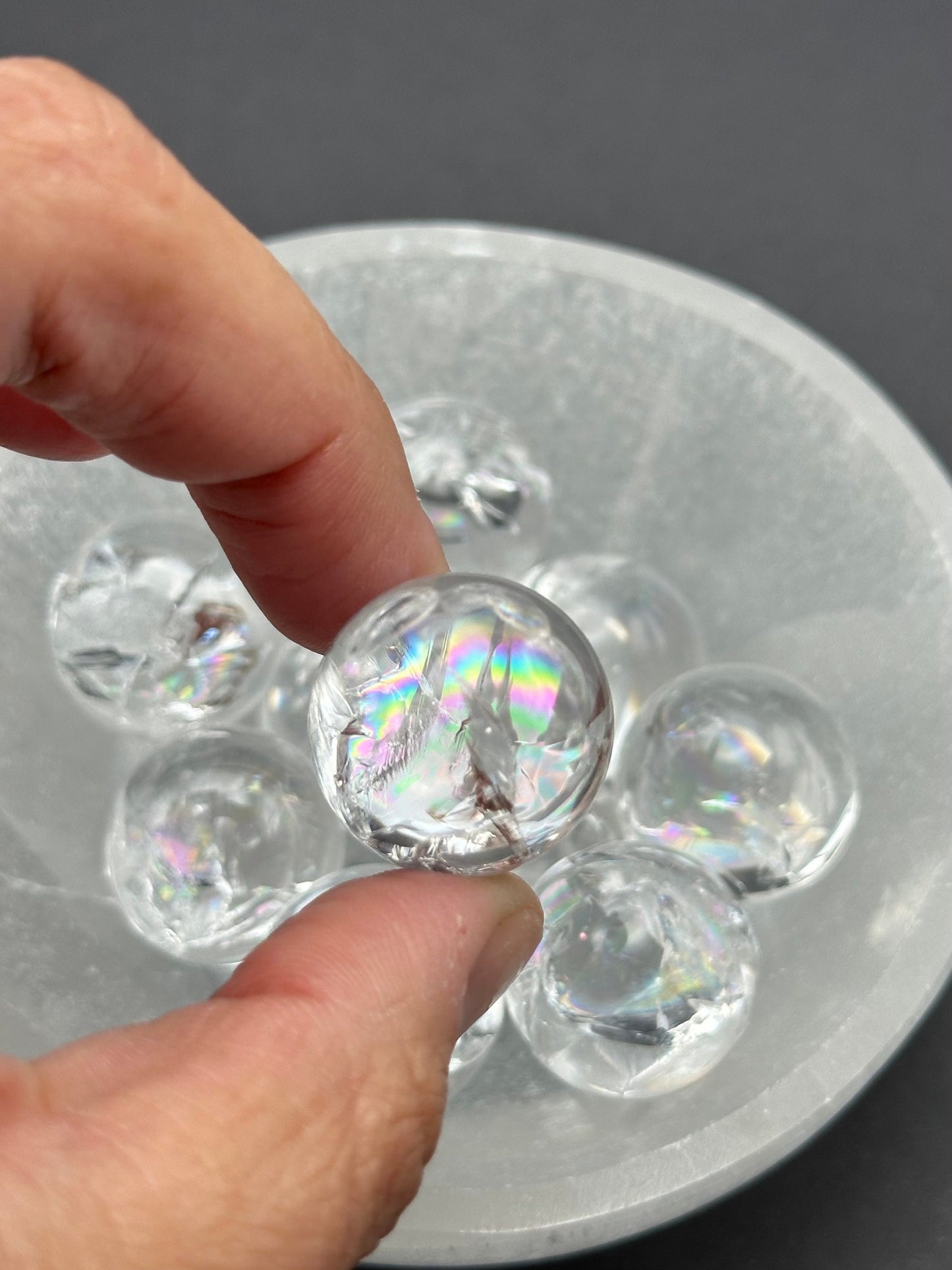 One (1) Clear Quartz Mini Sphere with Rainbows