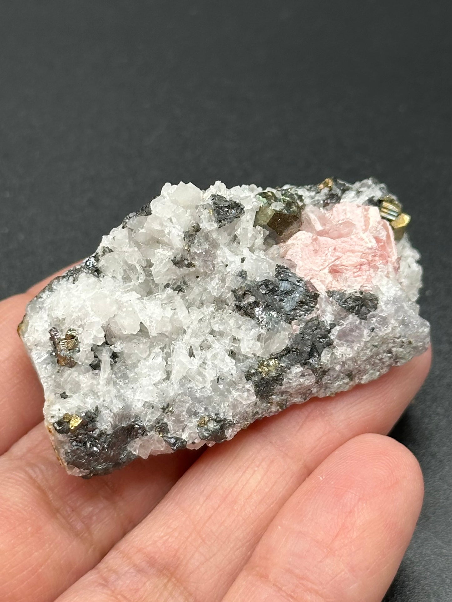 Rhodochrosite with Pyrite and Quartz from the Wutong Mine, Guangxi, China
