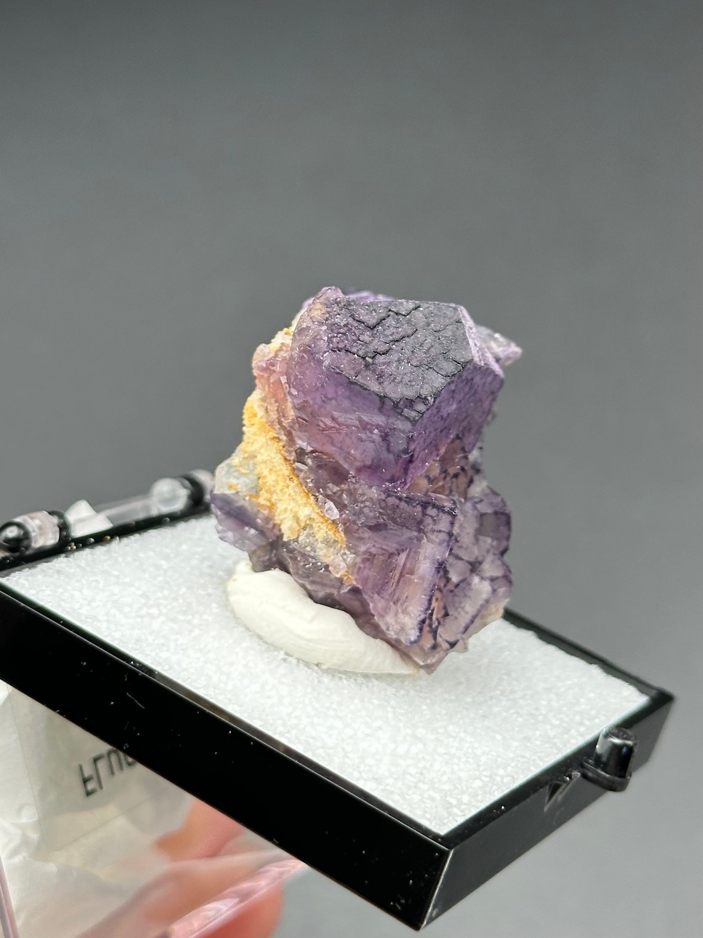 QR Code Fluorite Specimen in a perky box from the Quinlong Mine, Guizhou, China