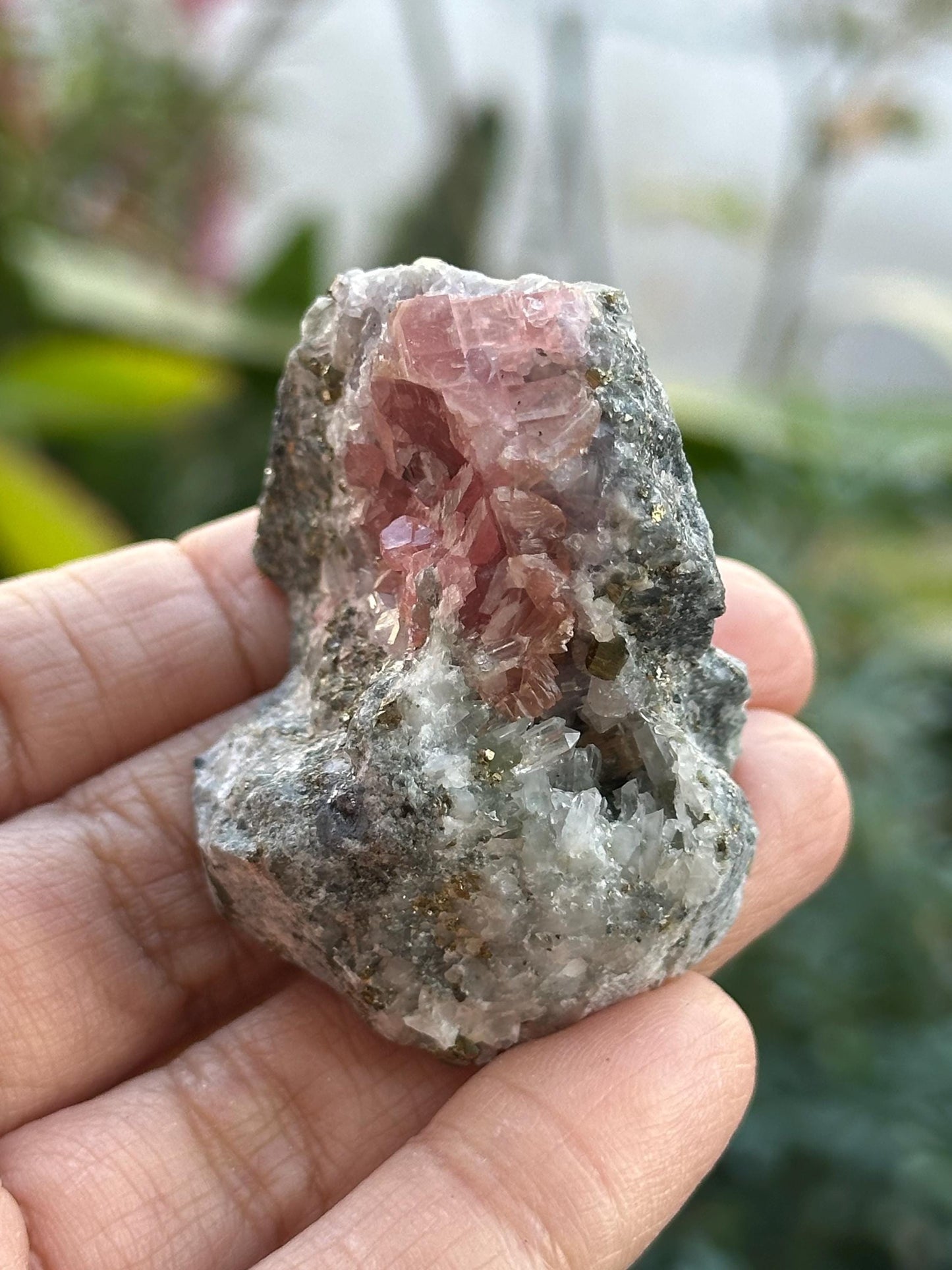 Rhodochrosite with Pyrite and Quartz on Matrix from the Wutong Mine in China