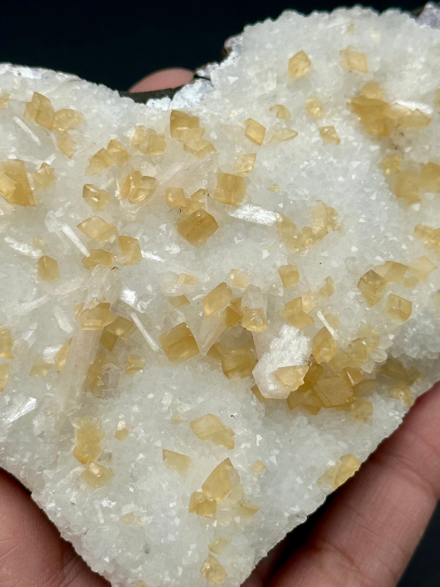 Calcite and Stilbite on MM, micro-mineralized, Quartz from Nasik, India
