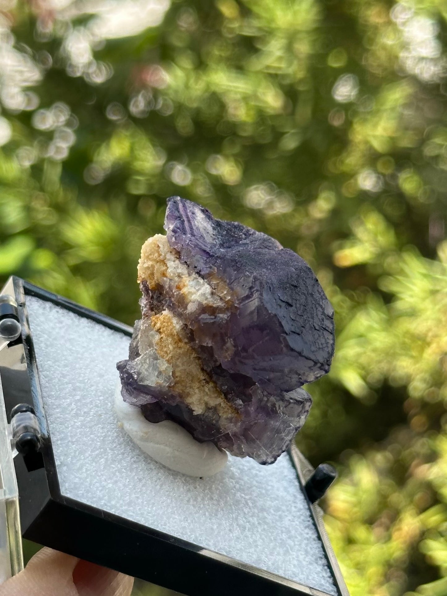QR Code Fluorite Specimen in a perky box from the Quinlong Mine, Guizhou, China