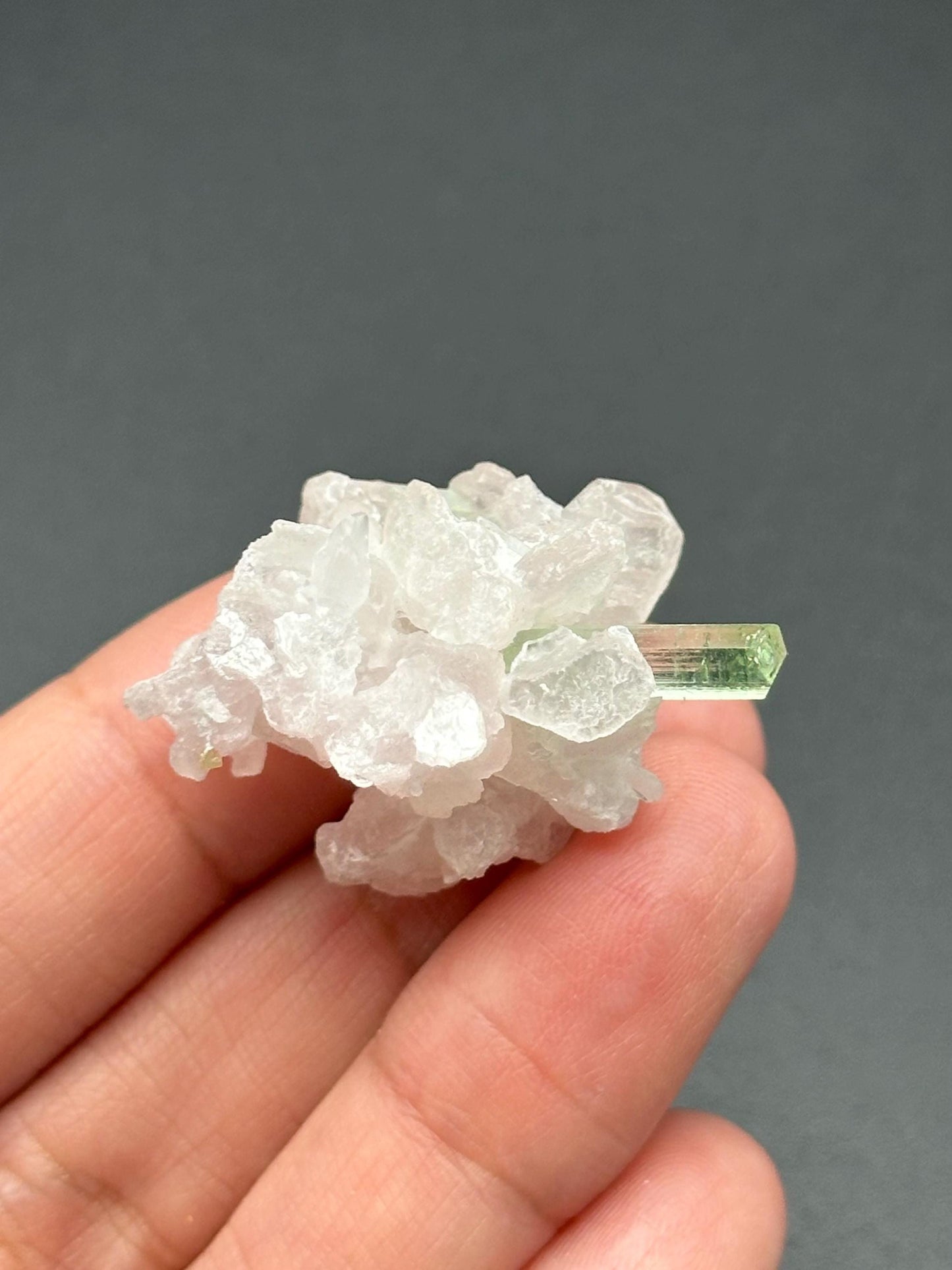 Green Tourmaline on Quartz with Lepidolite