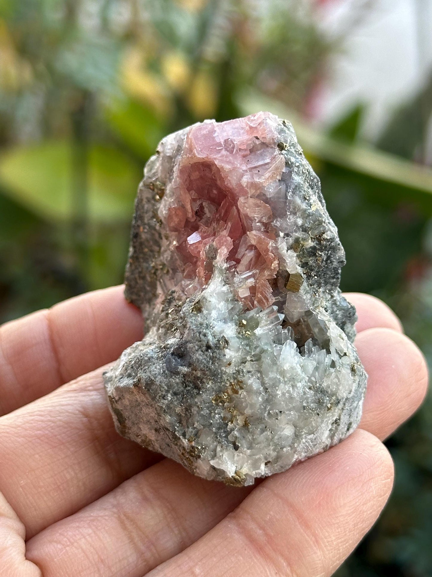 Rhodochrosite with Pyrite and Quartz on Matrix from the Wutong Mine in China