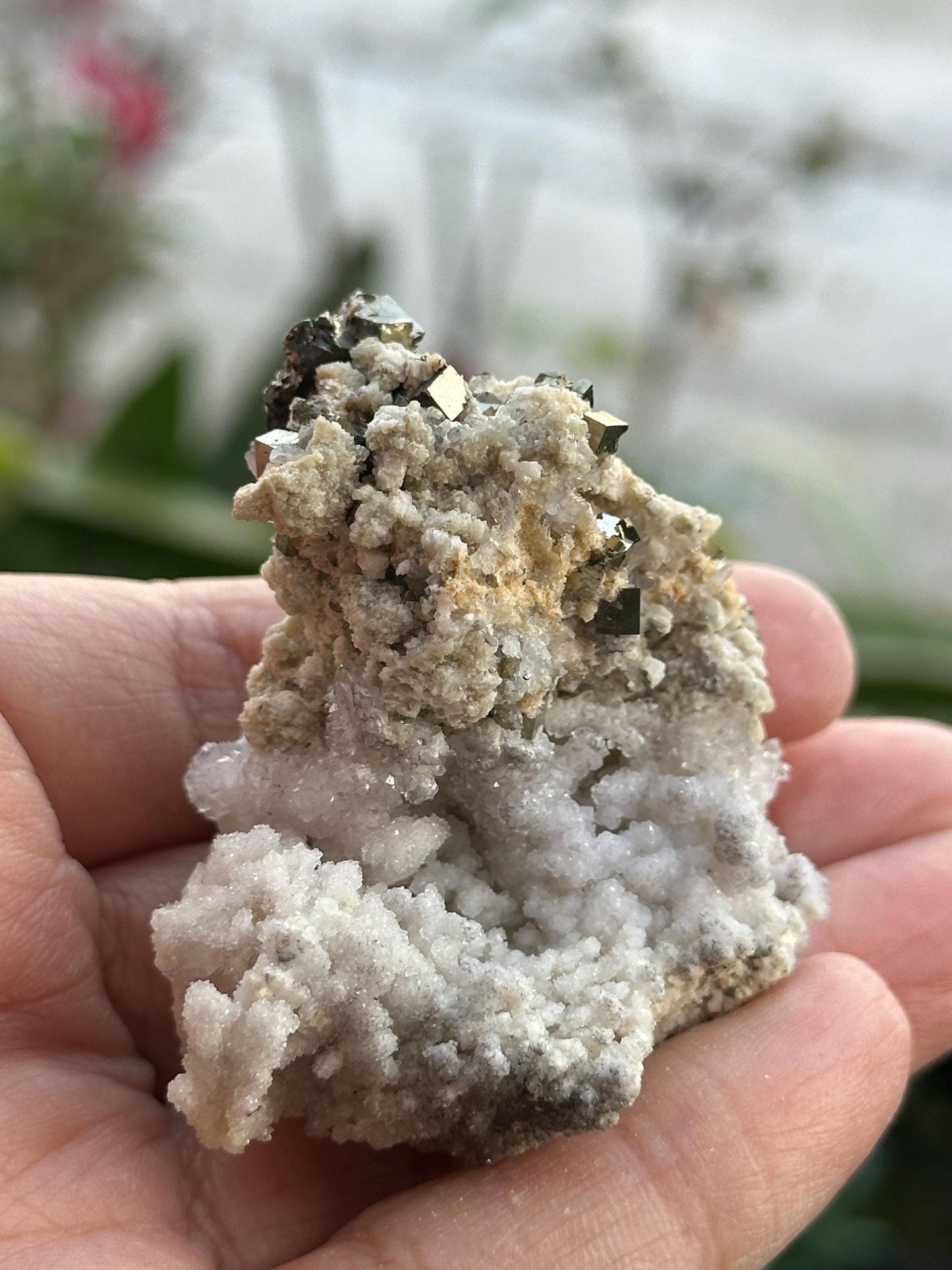 Cubic Pyrite, Calcite, and Quartz from Huanzala Mine, Peru