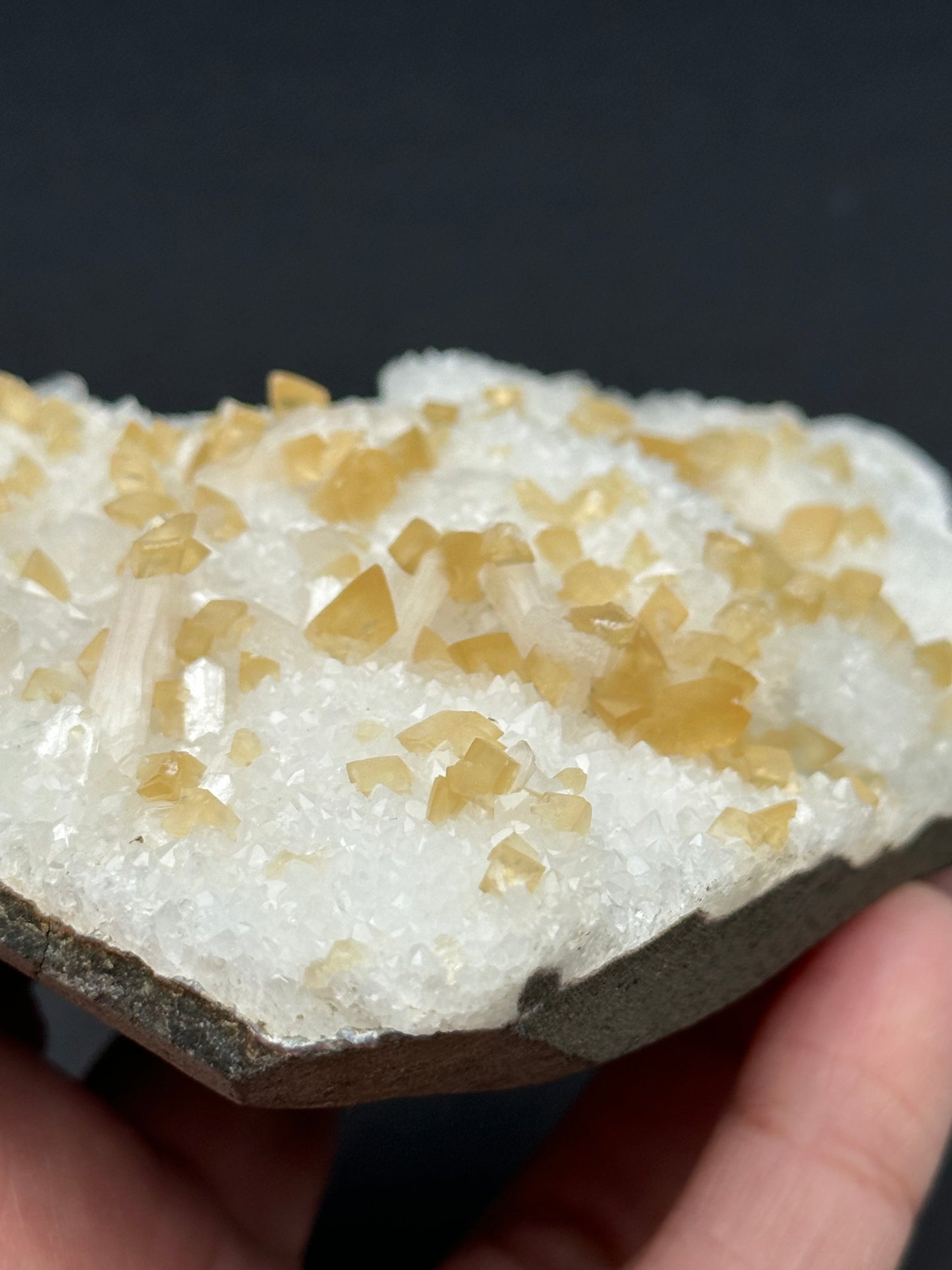 Calcite and Stilbite on MM, micro-mineralized, Quartz from Nasik, India