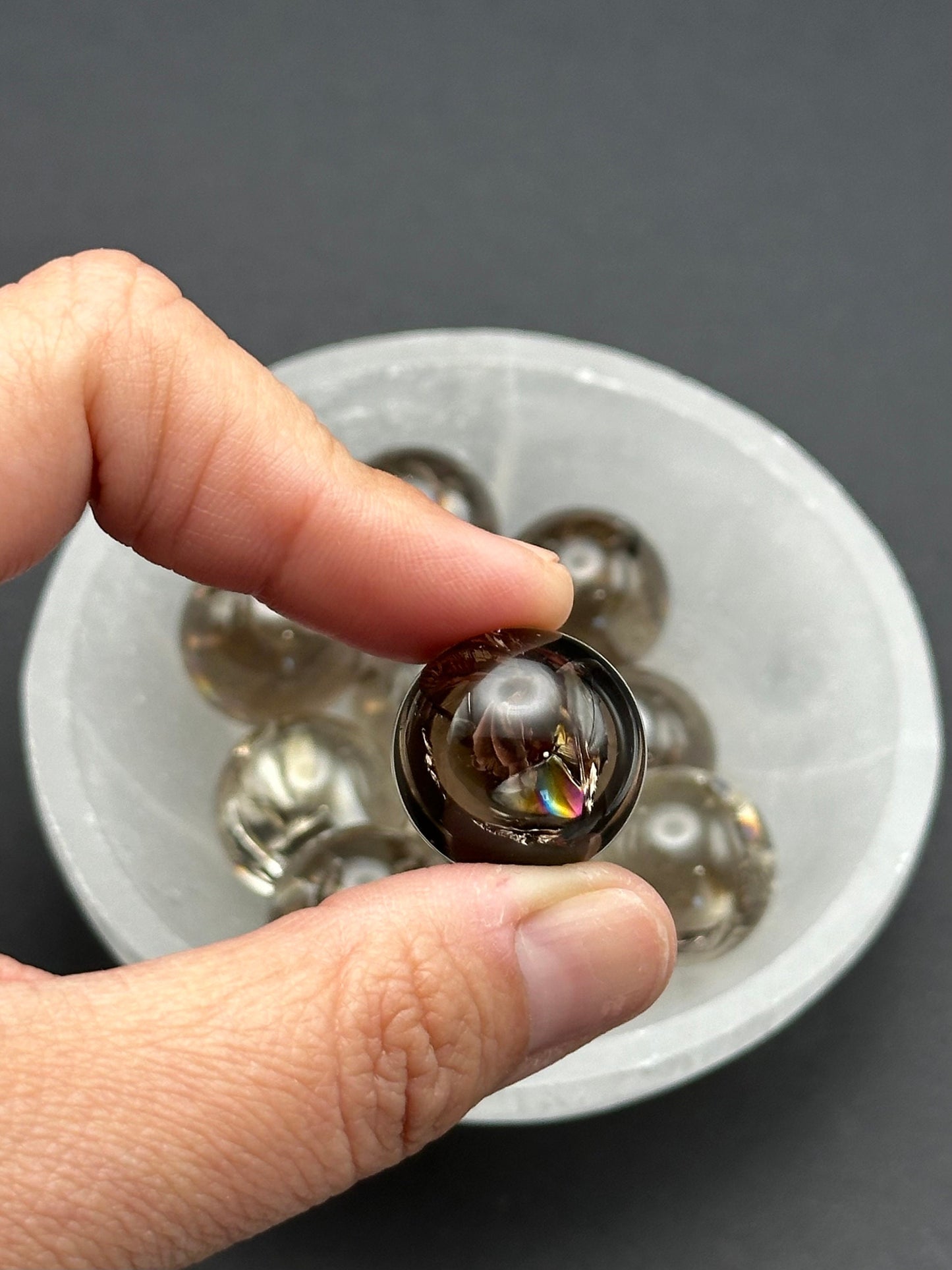 One (1) Smoky Quartz Mini Sphere with Rainbows