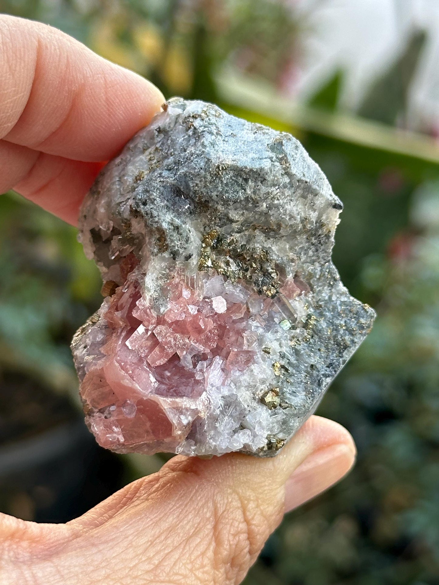 Rhodochrosite with Pyrite and Quartz on Matrix from the Wutong Mine in China