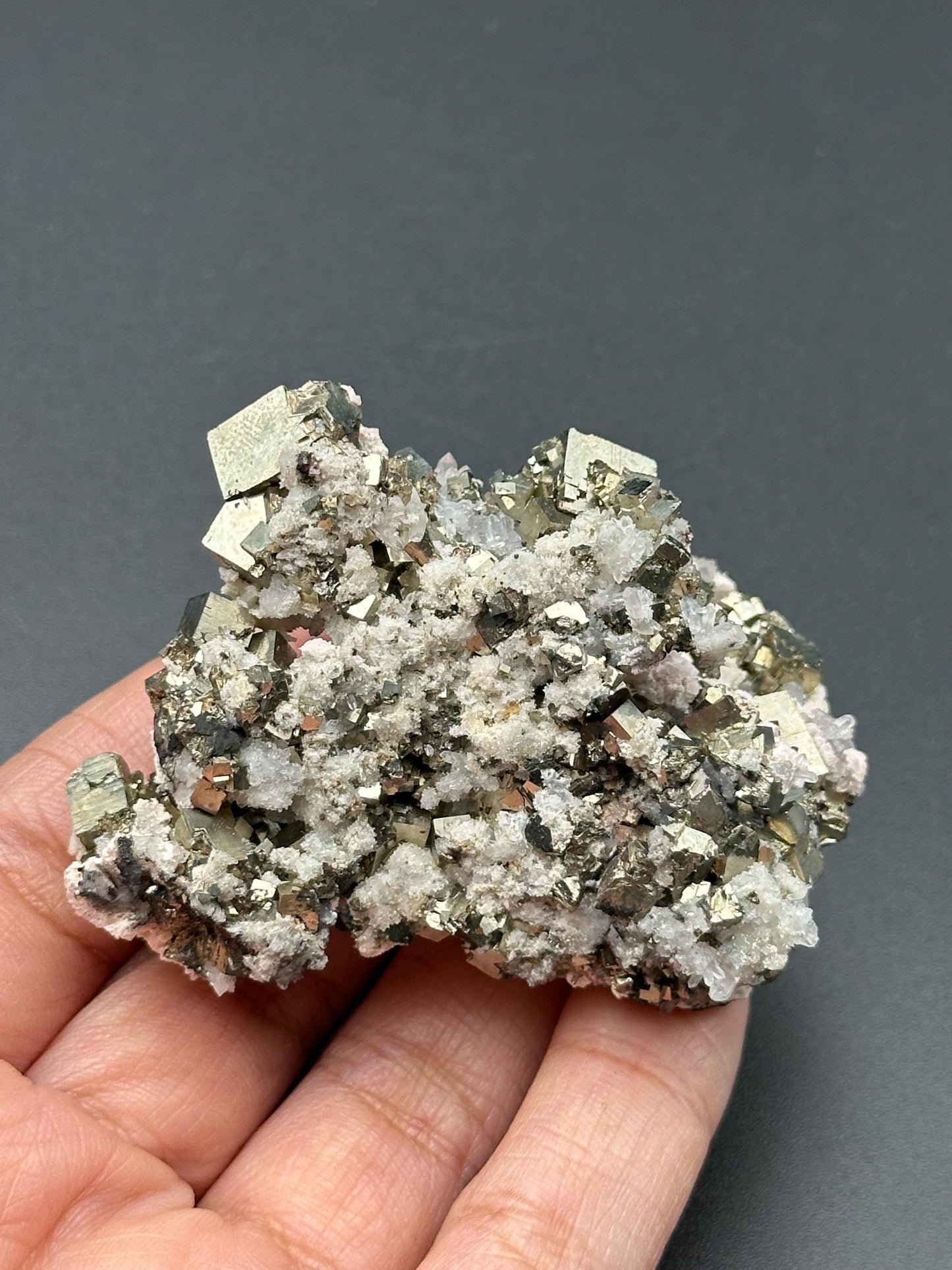 Cubic Pyrite, Calcite, and Quartz Specimen from Peru