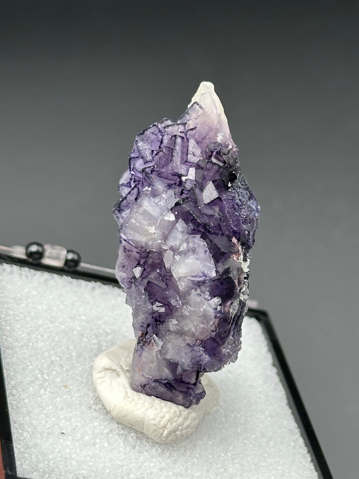 QR Code Fluorite in a perky box from Quinlong Mine, Guizhou, China