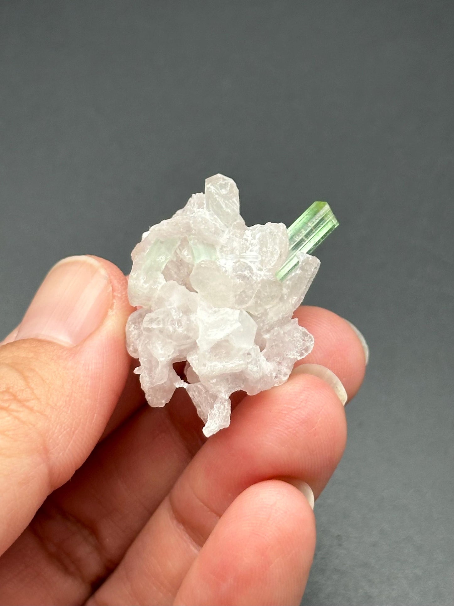 Green Tourmaline on Quartz with Lepidolite