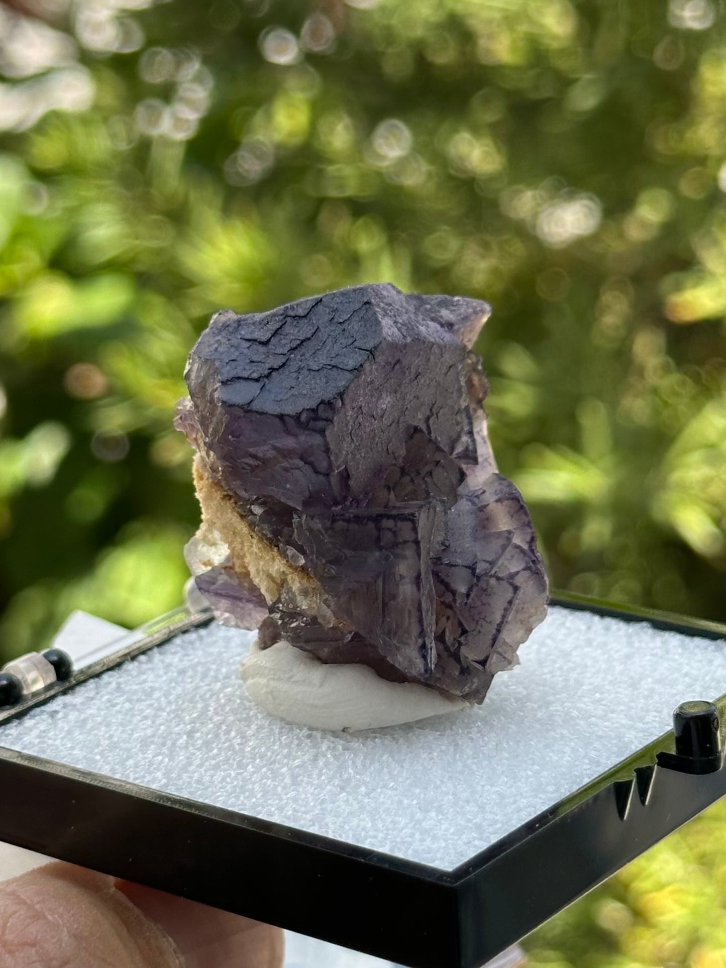 QR Code Fluorite Specimen in a perky box from the Quinlong Mine, Guizhou, China