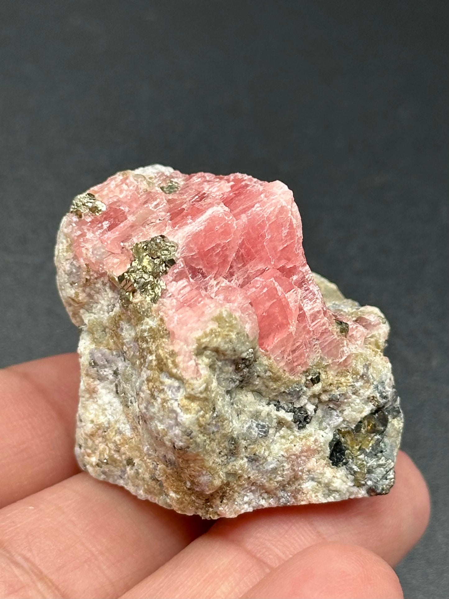Rhodochrosite and Pyrite on Matrix from the Wutong Mine, Guangxi, China