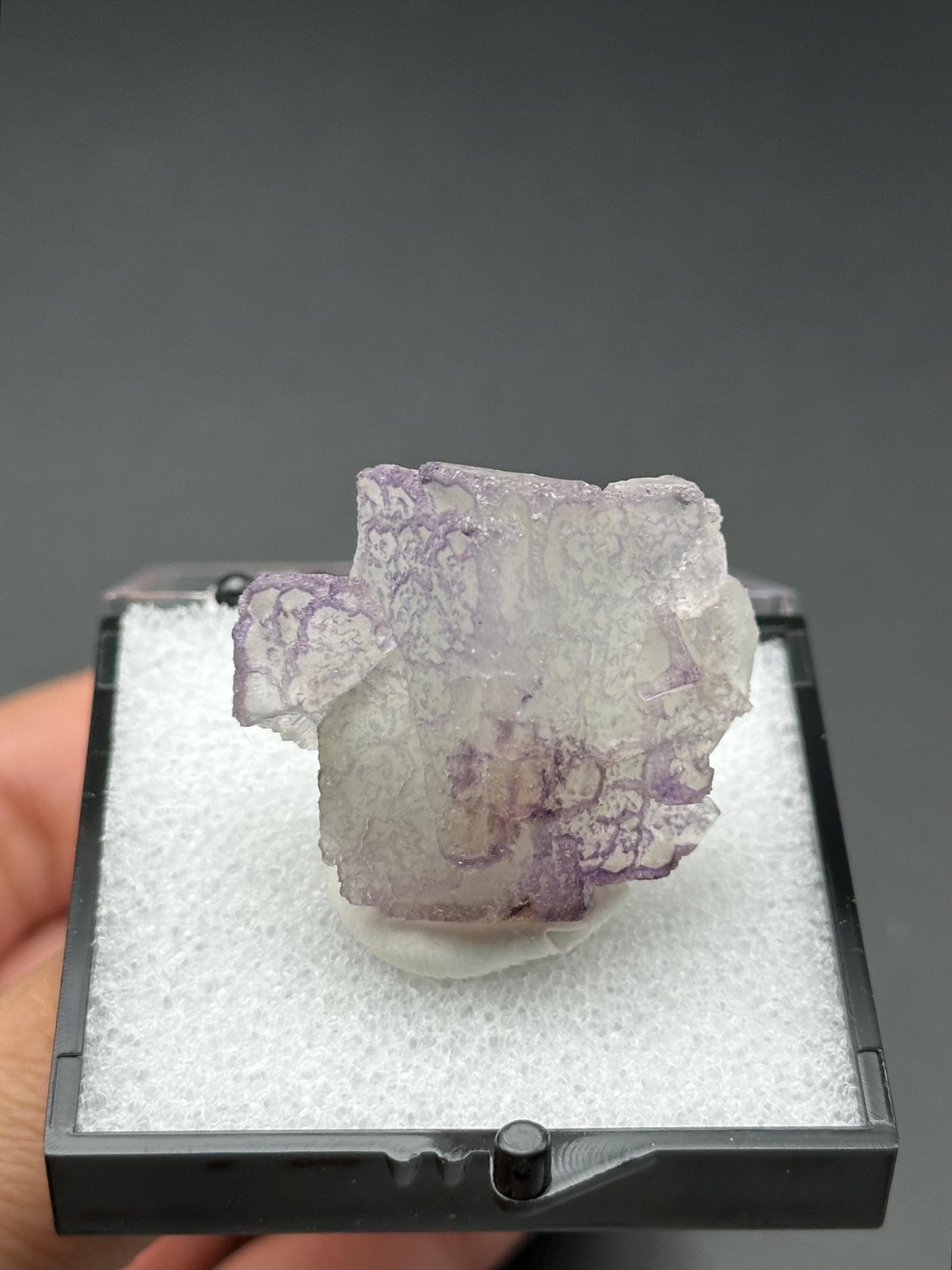 QR Code Fluorite Specimen in a perky box from Quinlong Mine, Guizhou, China