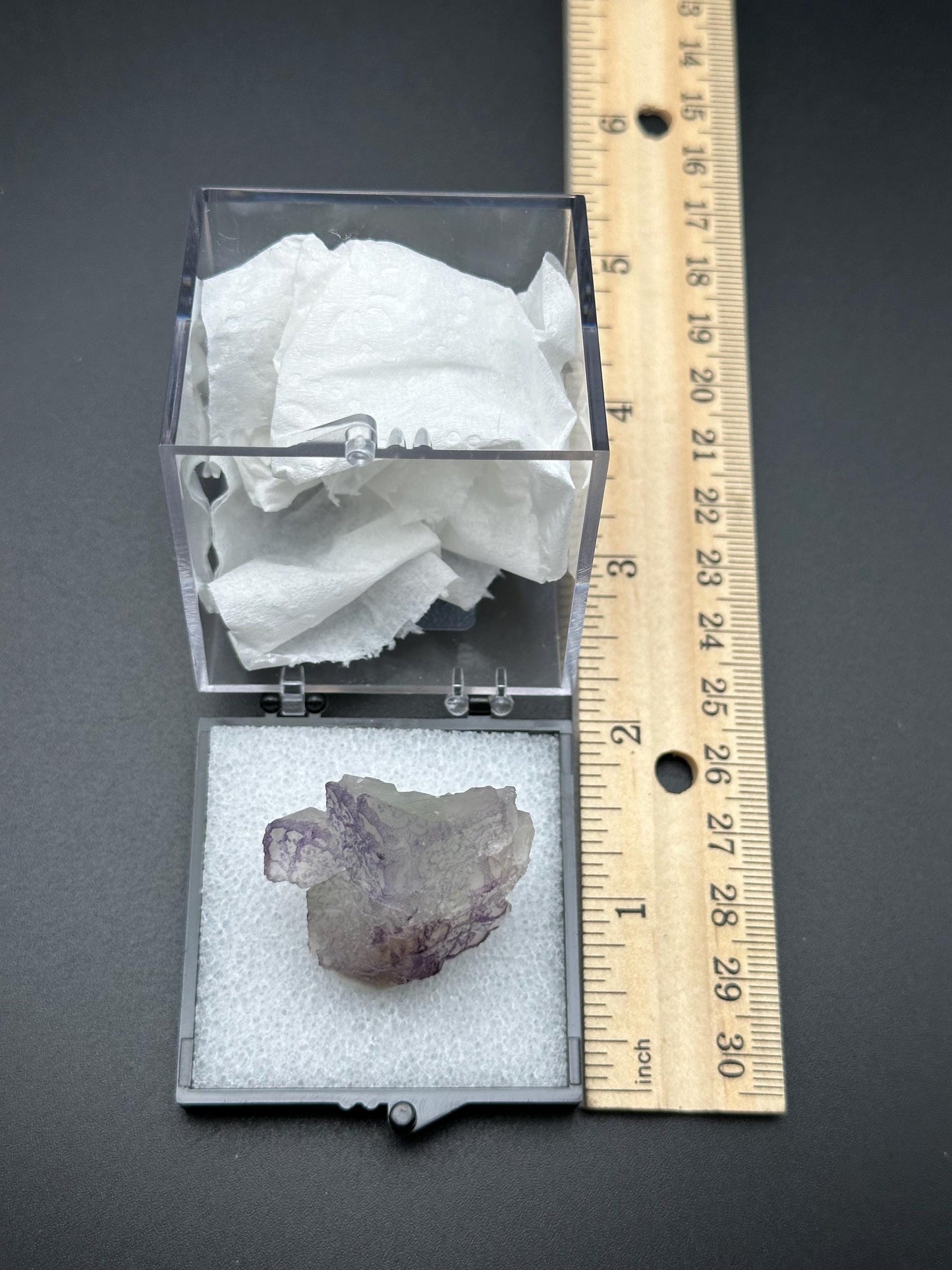 QR Code Fluorite Specimen in a perky box from Quinlong Mine, Guizhou, China