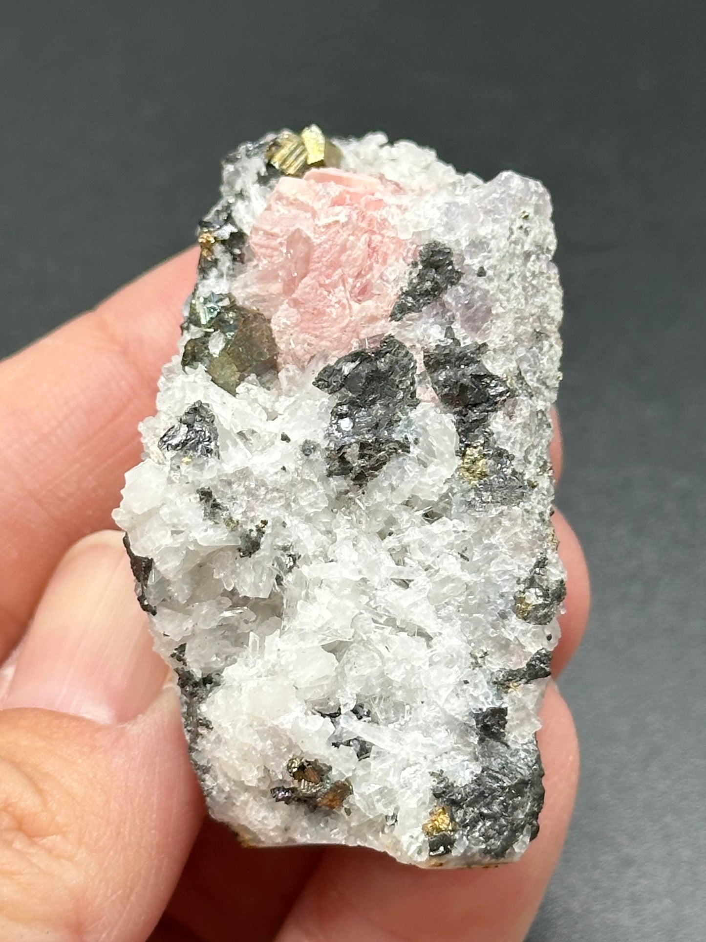 Rhodochrosite with Pyrite and Quartz from the Wutong Mine, Guangxi, China