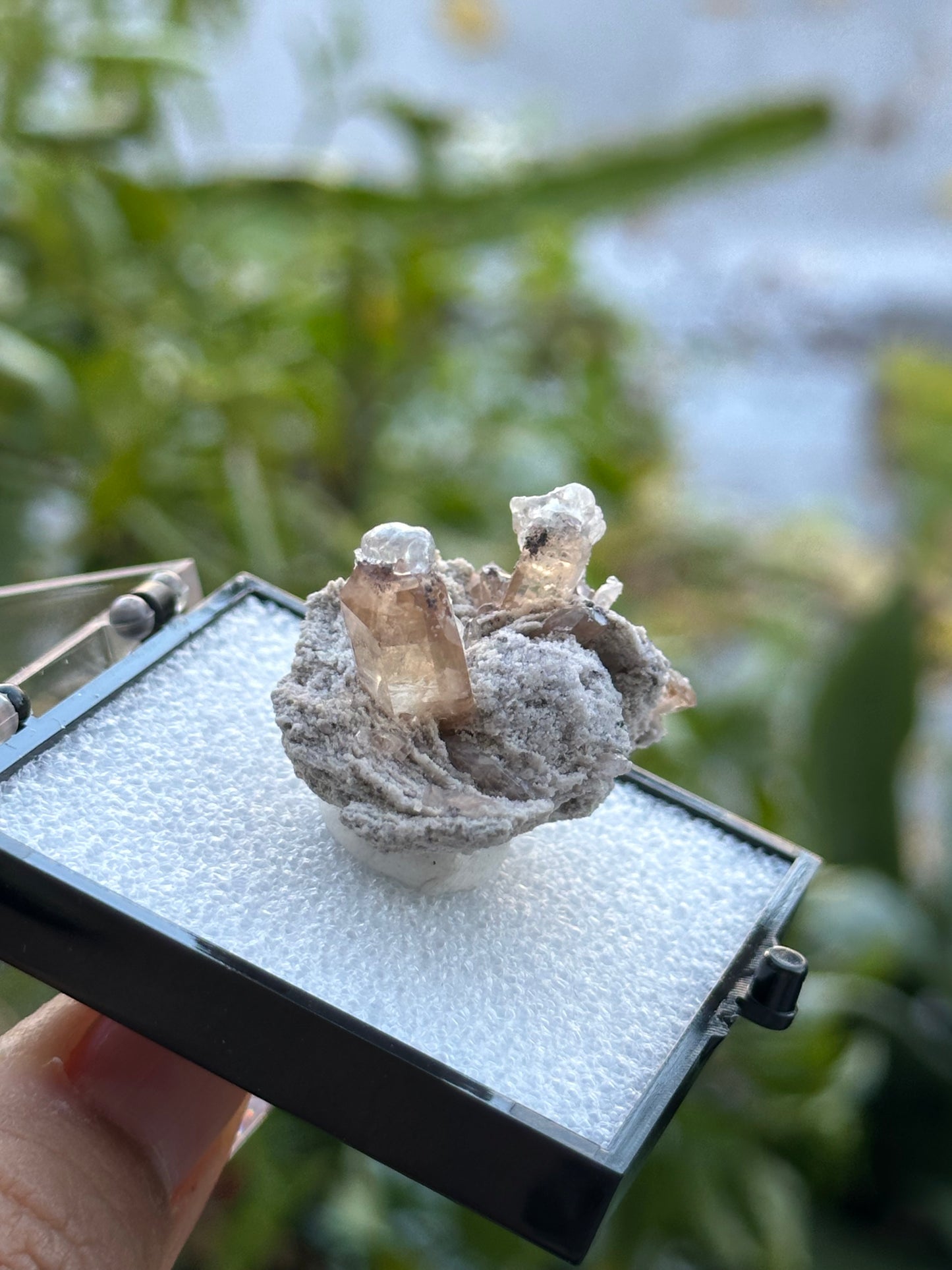 Hyalite Opal on Topaz from Mexico