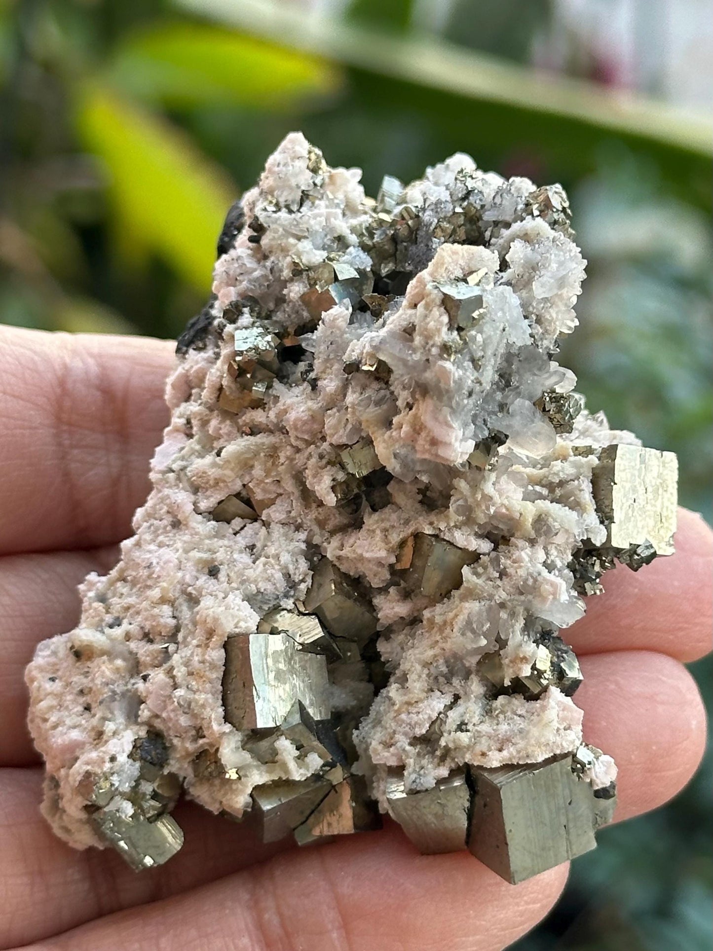 Cubic Pyrite, Calcite, and Quartz Specimen from Peru