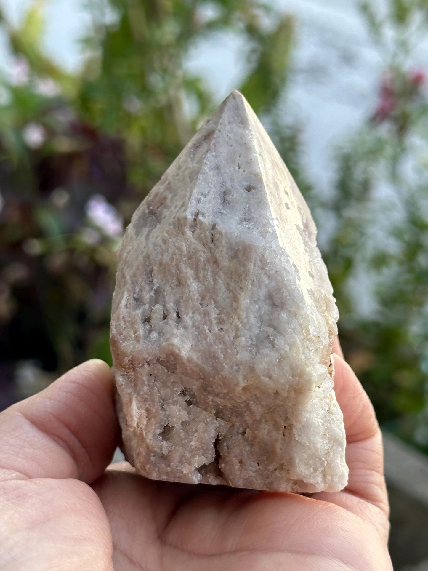 Raw and Polished Pink Amethyst Point