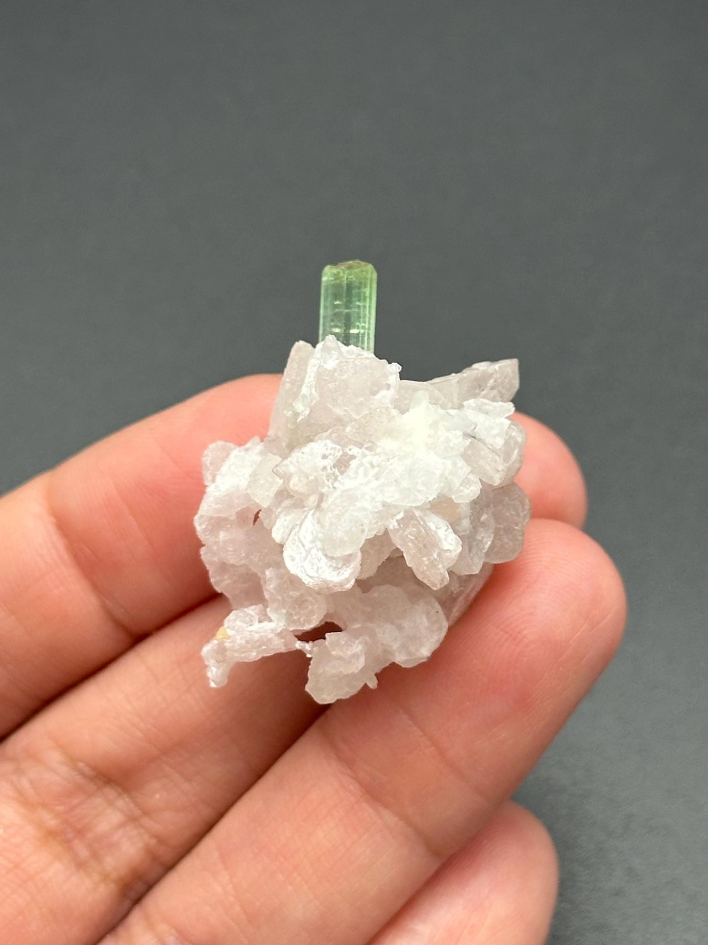 Green Tourmaline on Quartz with Lepidolite