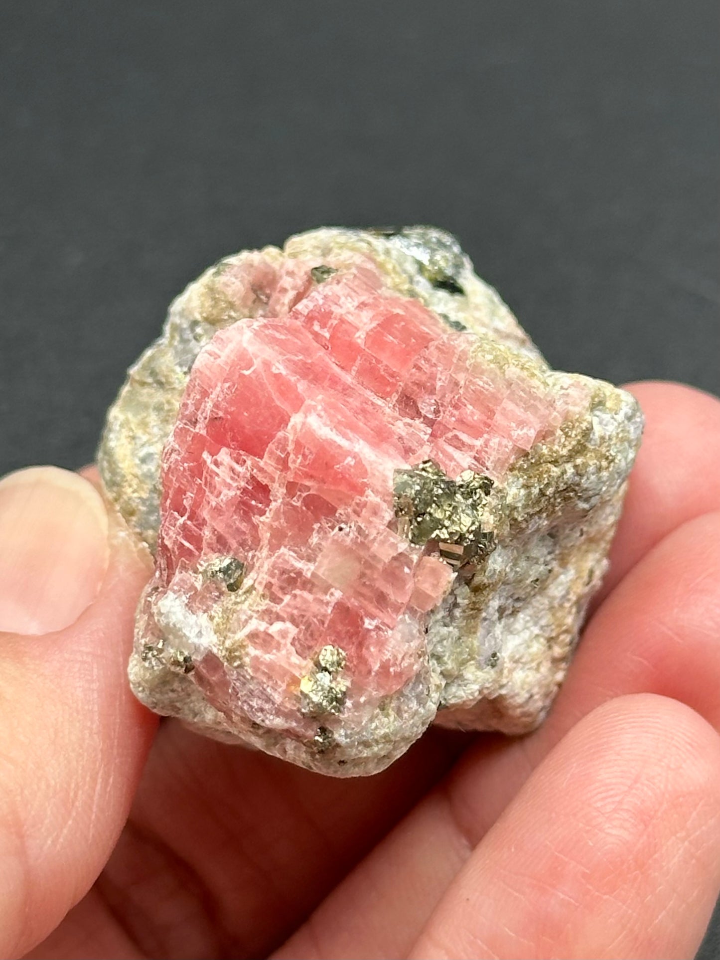 Rhodochrosite and Pyrite on Matrix from the Wutong Mine, Guangxi, China