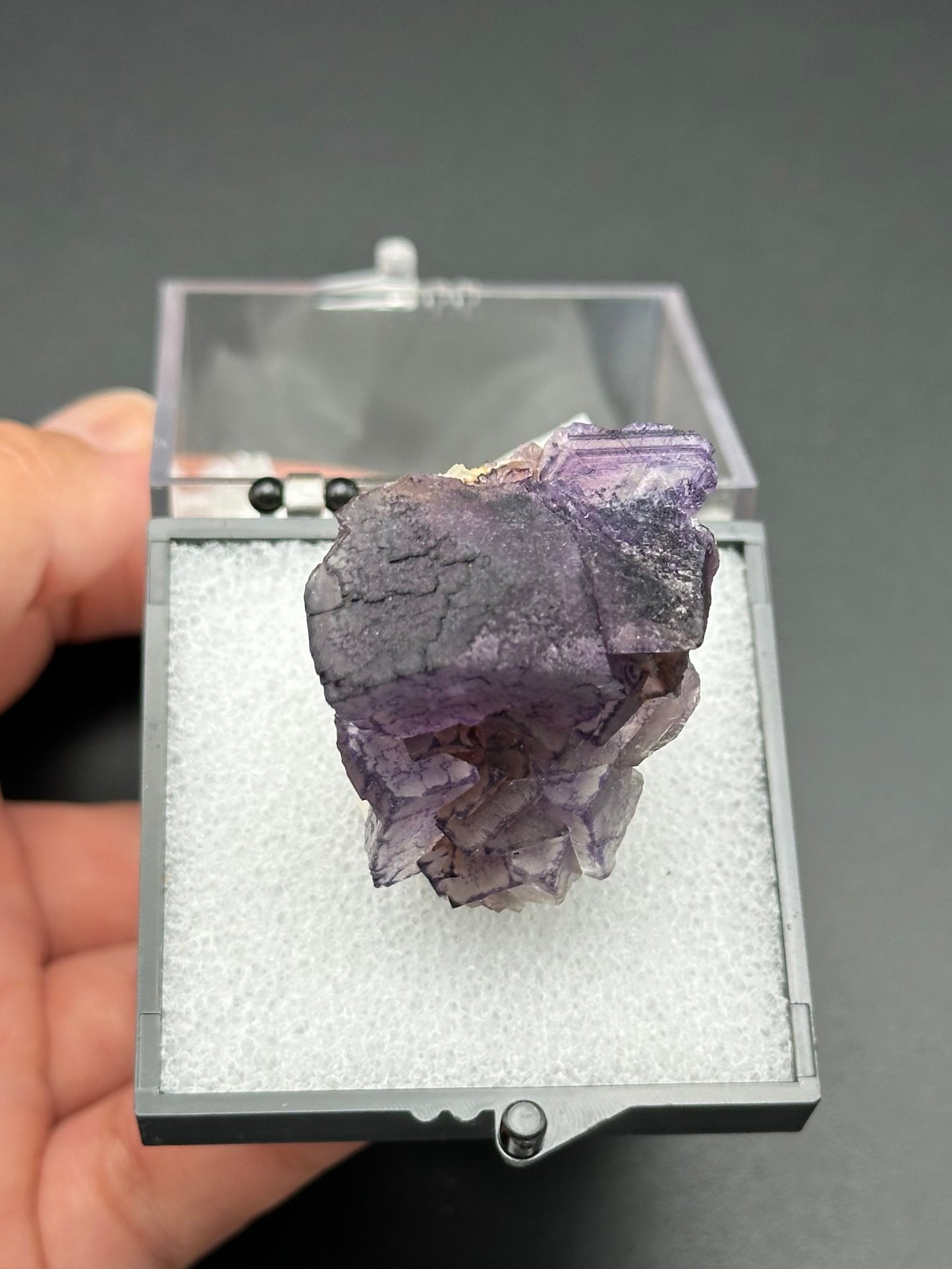 QR Code Fluorite Specimen in a perky box from the Quinlong Mine, Guizhou, China