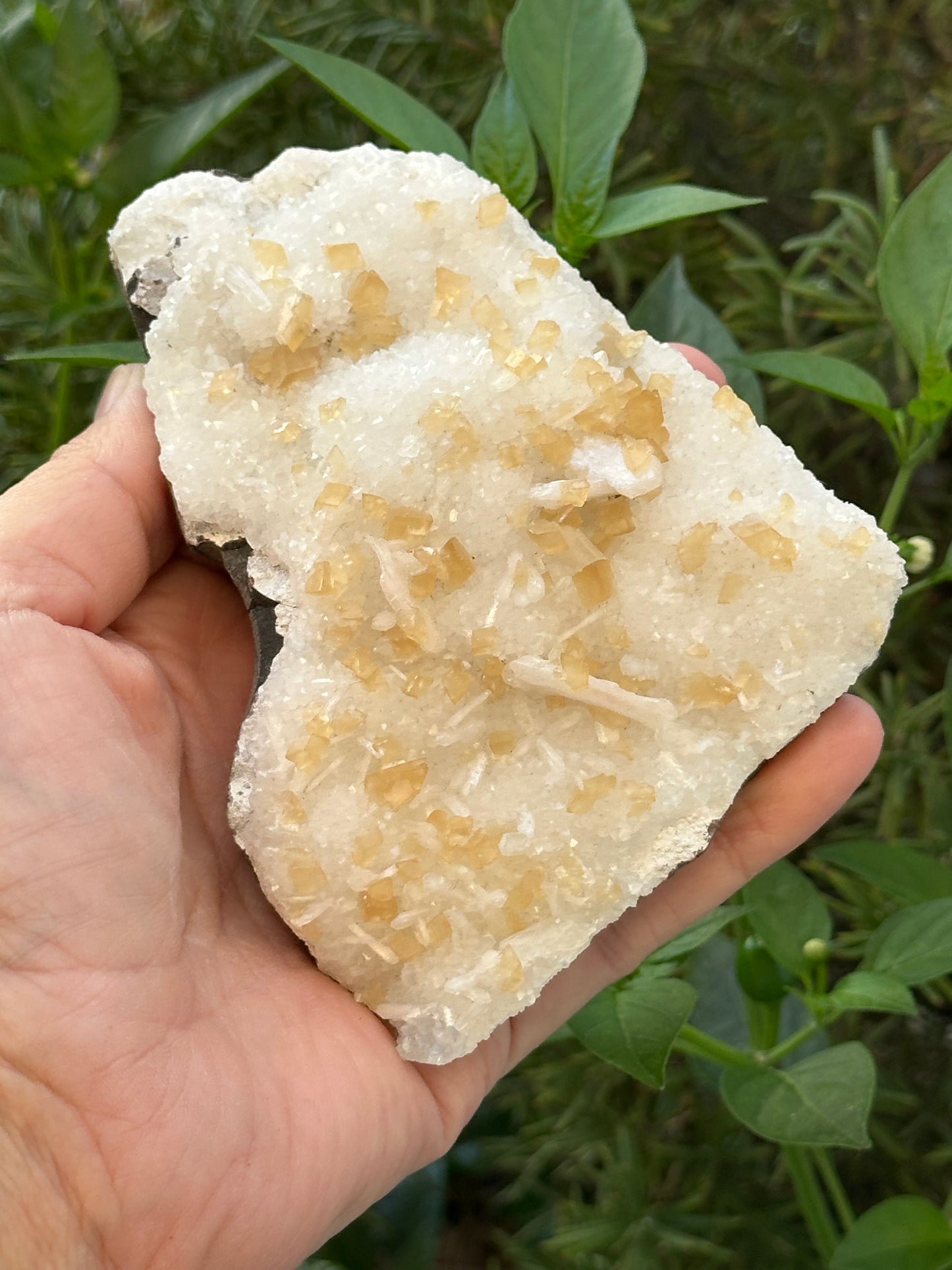 Calcite and Stilbite on MM, micro-mineralized, Quartz from Nasik, India