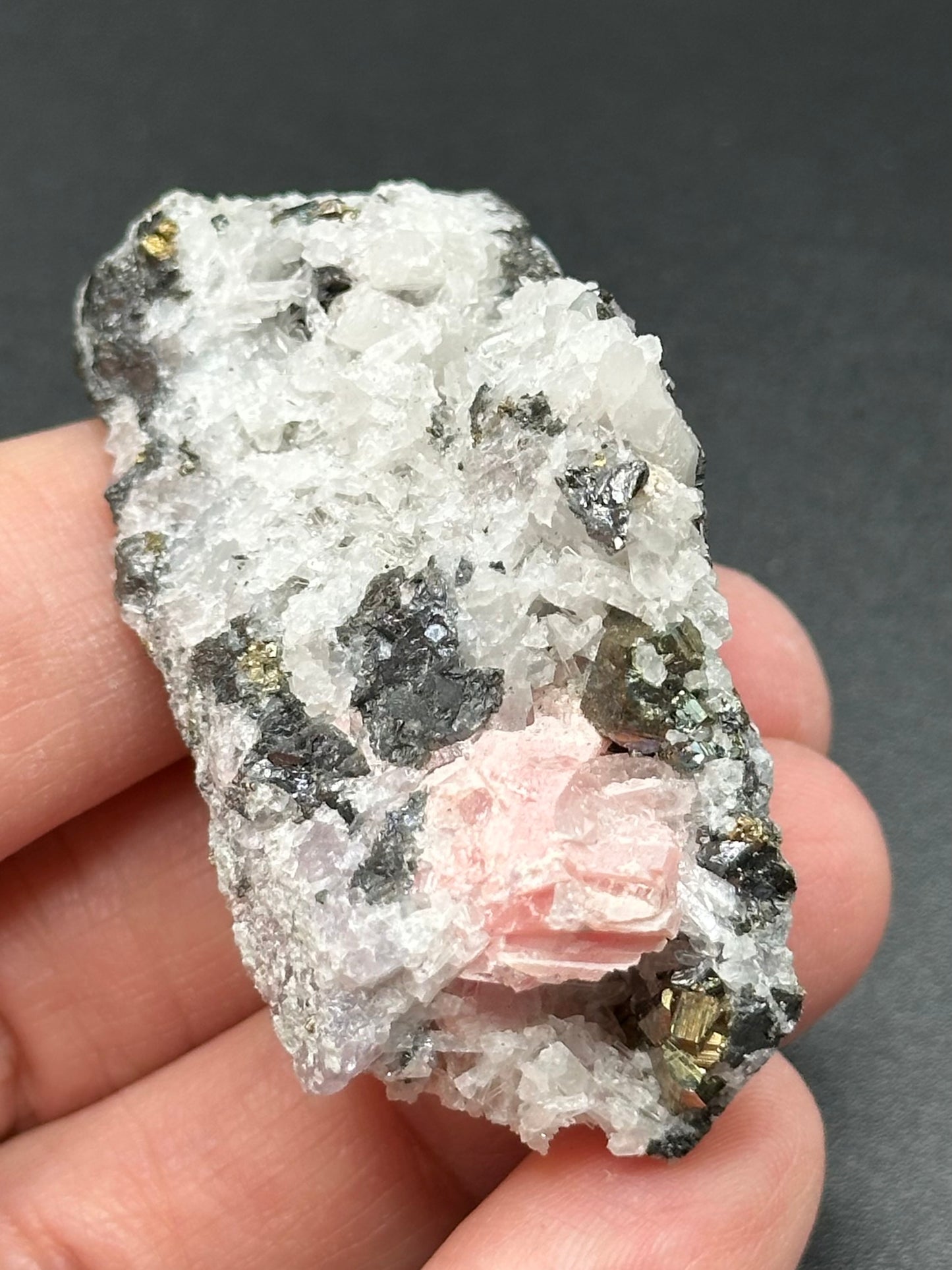 Rhodochrosite with Pyrite and Quartz from the Wutong Mine, Guangxi, China