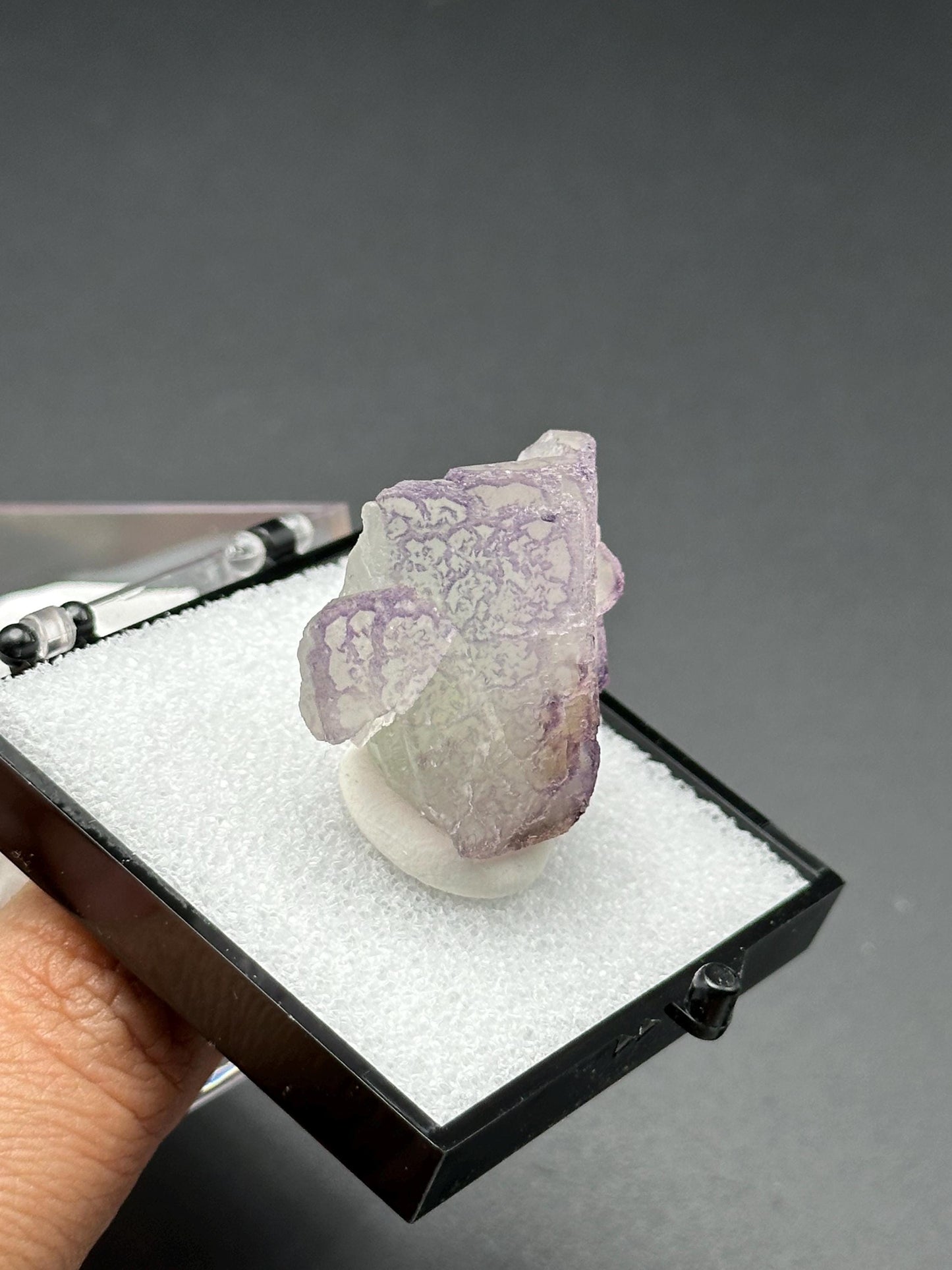 QR Code Fluorite Specimen in a perky box from Quinlong Mine, Guizhou, China