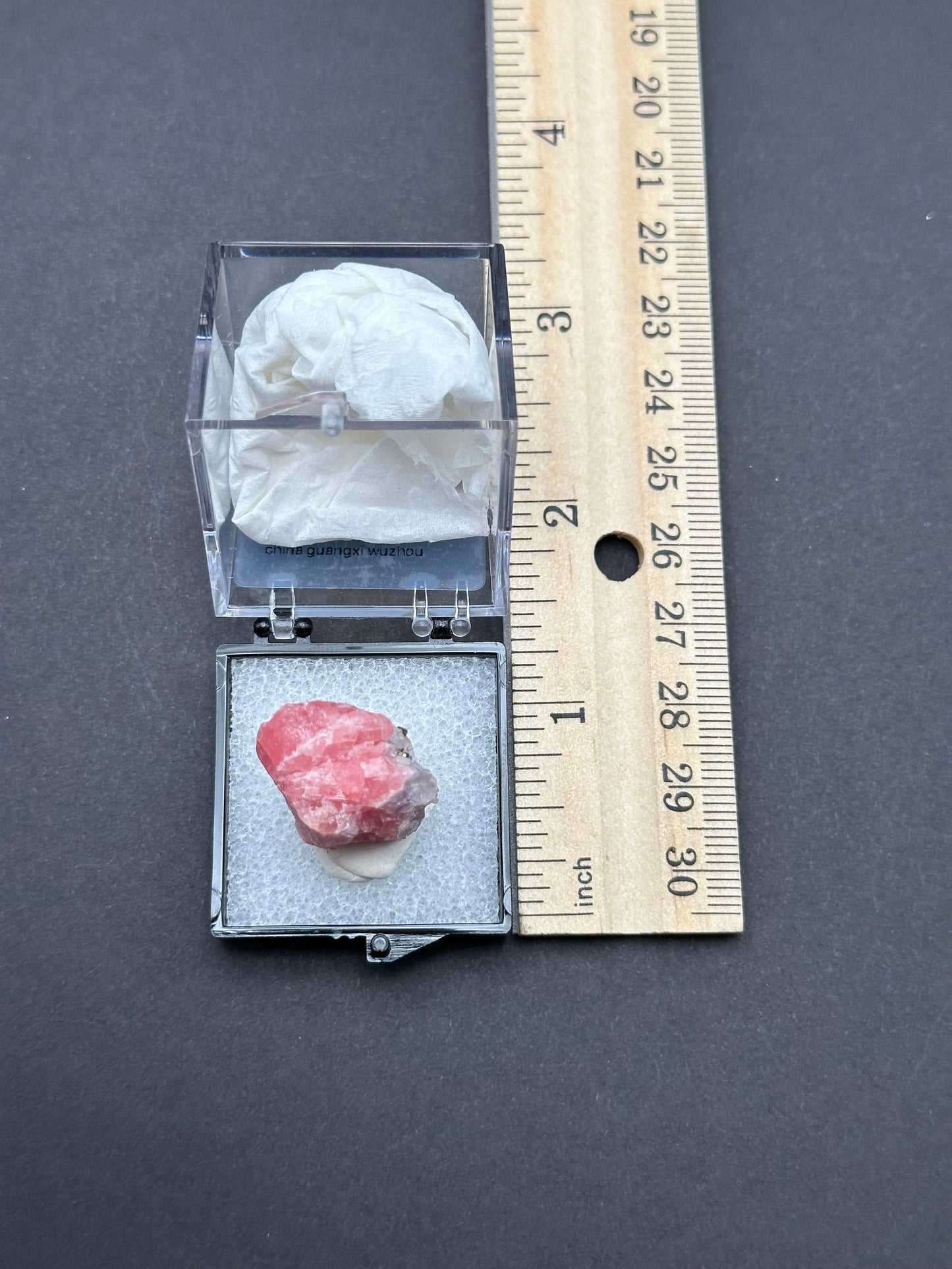 Rhodochrosite Specimen in a small perky box from Wutong Mine