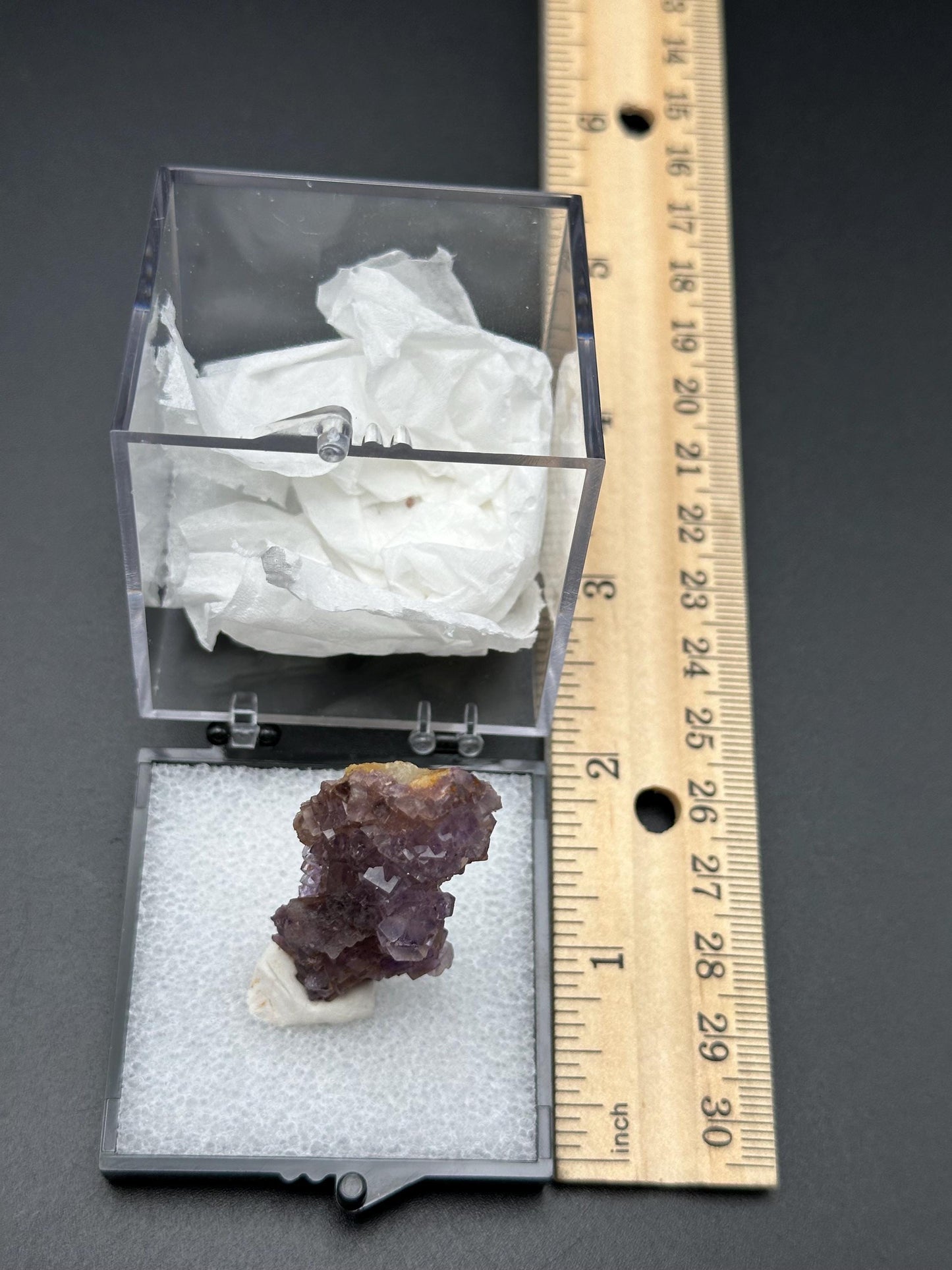 QR Code Fluorite in a perky box from the Quinlong Mine