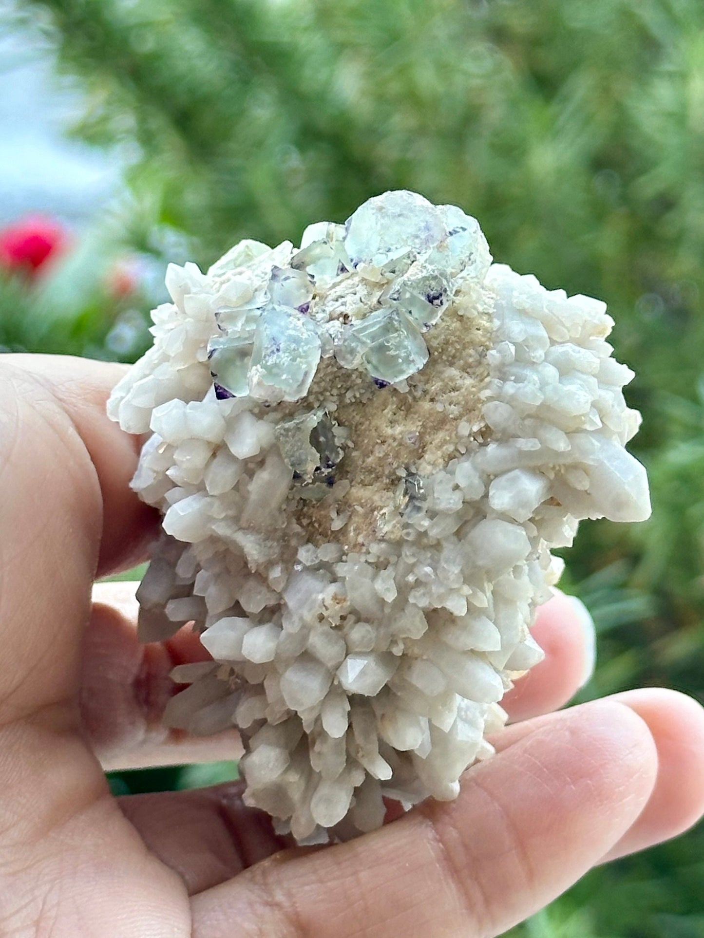 Fluorite with Quartz on Feldspar Matrix