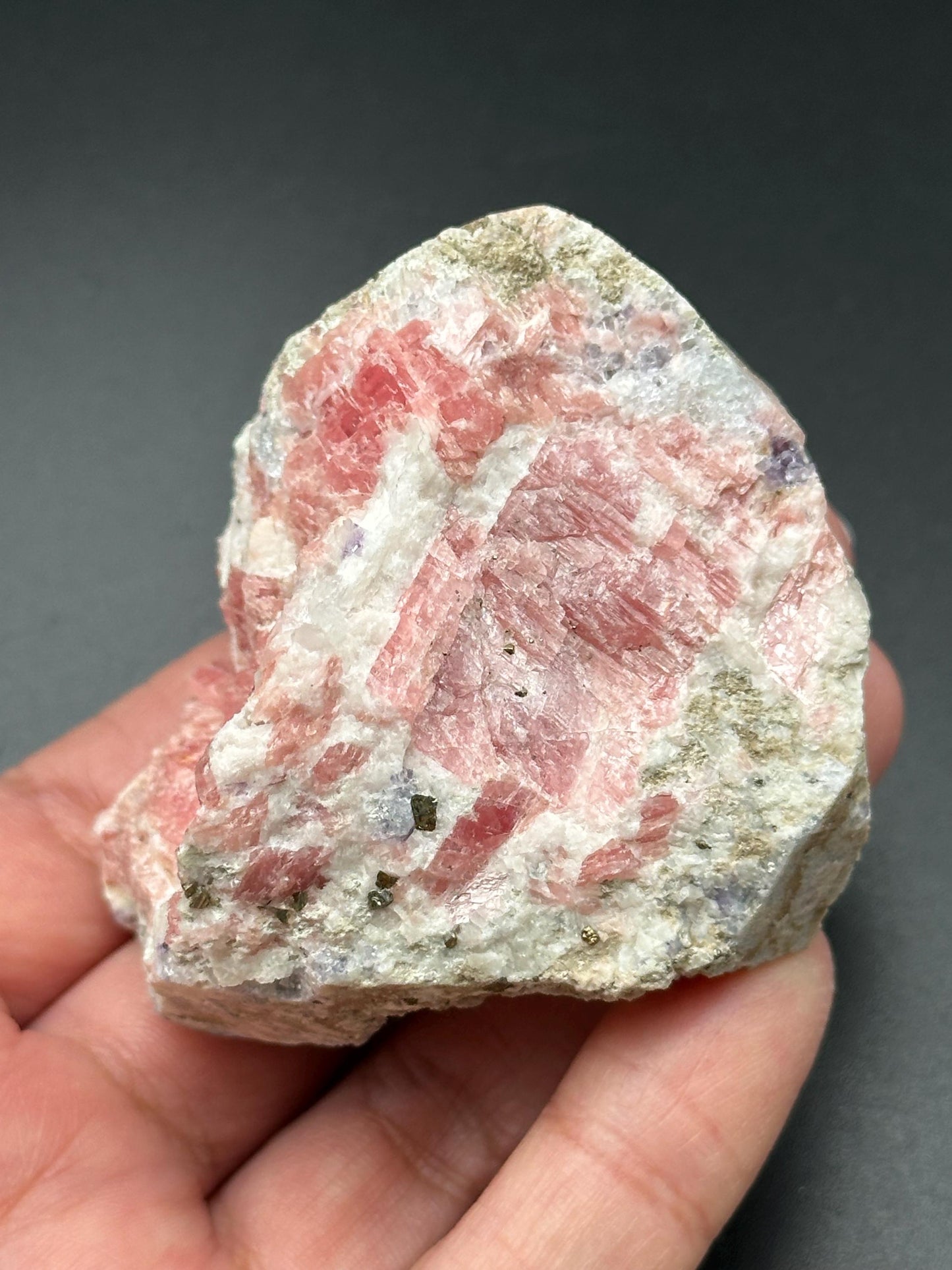 Rhodochrosite with Pyrite on Matrix