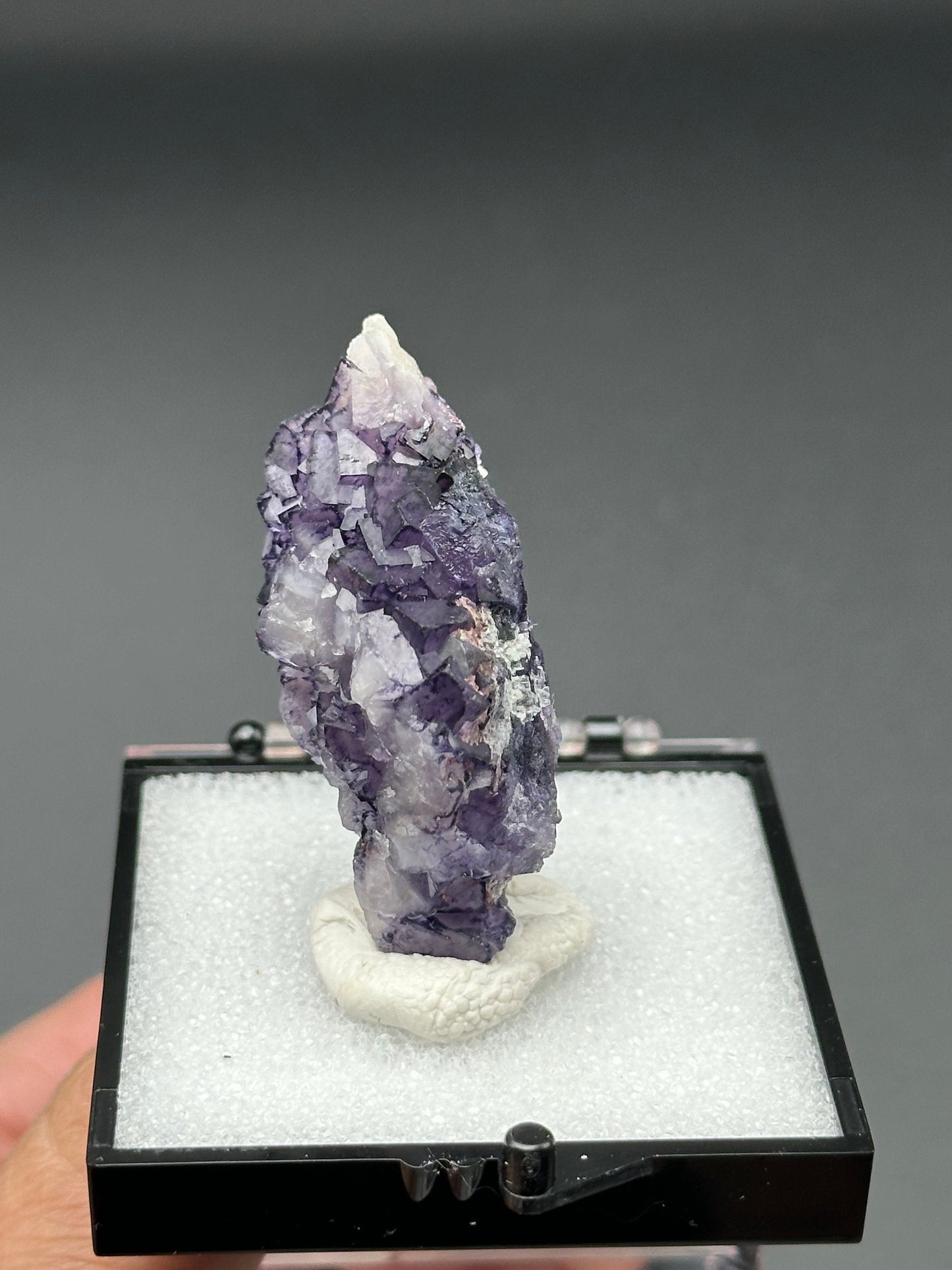 QR Code Fluorite in a perky box from Quinlong Mine, Guizhou, China