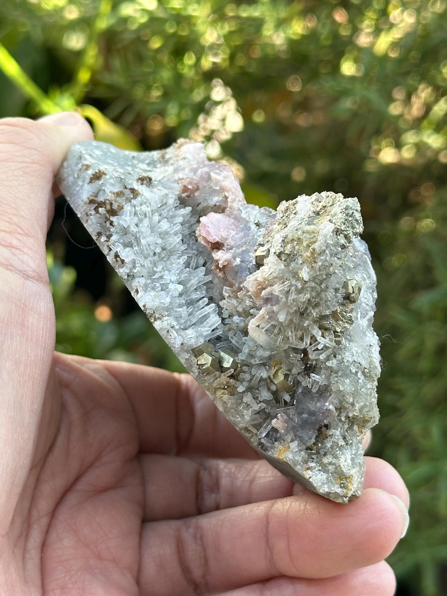 Rhodochrosite with Pyrite, Quartz, and Fluorite from the Wutong Mine, Guangxi, China - UV Reactive
