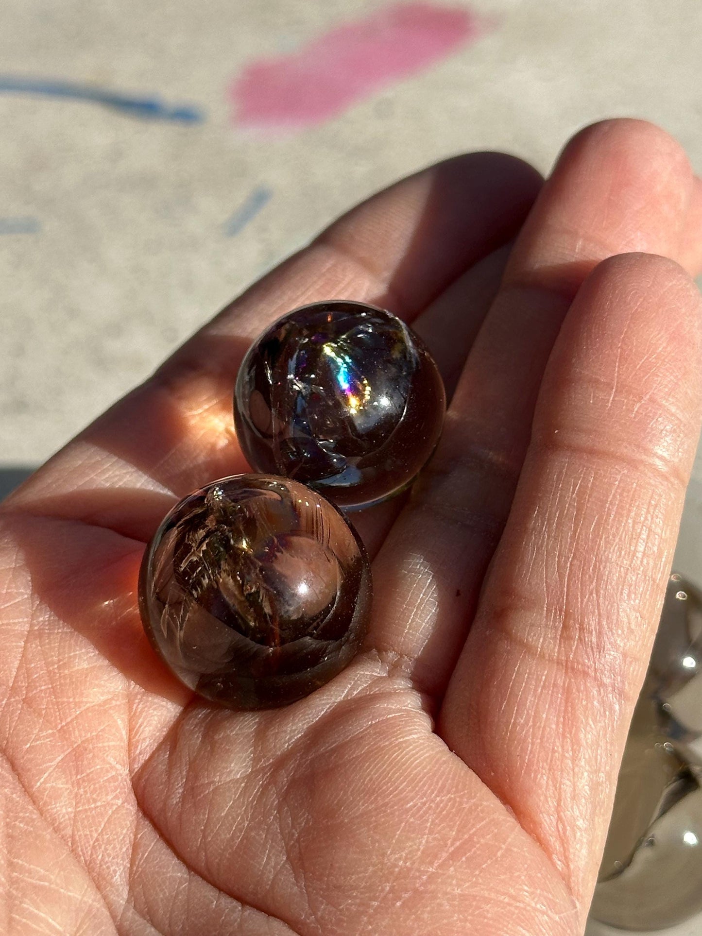 One (1) Smoky Quartz Mini Sphere with Rainbows