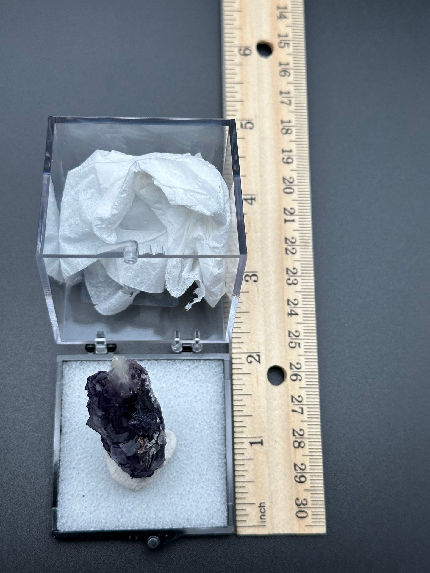 QR Code Fluorite in a perky box from Quinlong Mine, Guizhou, China