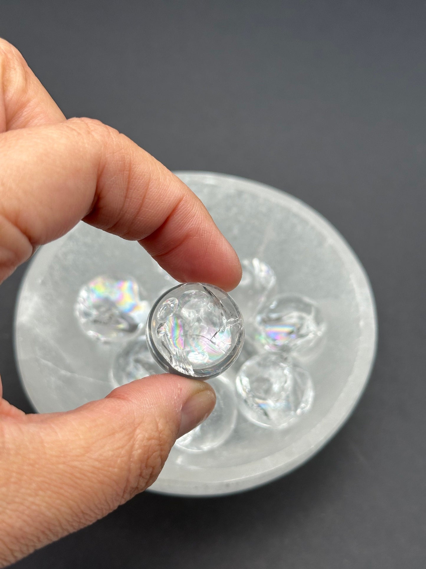 One (1) Clear Quartz Mini Sphere with Rainbows