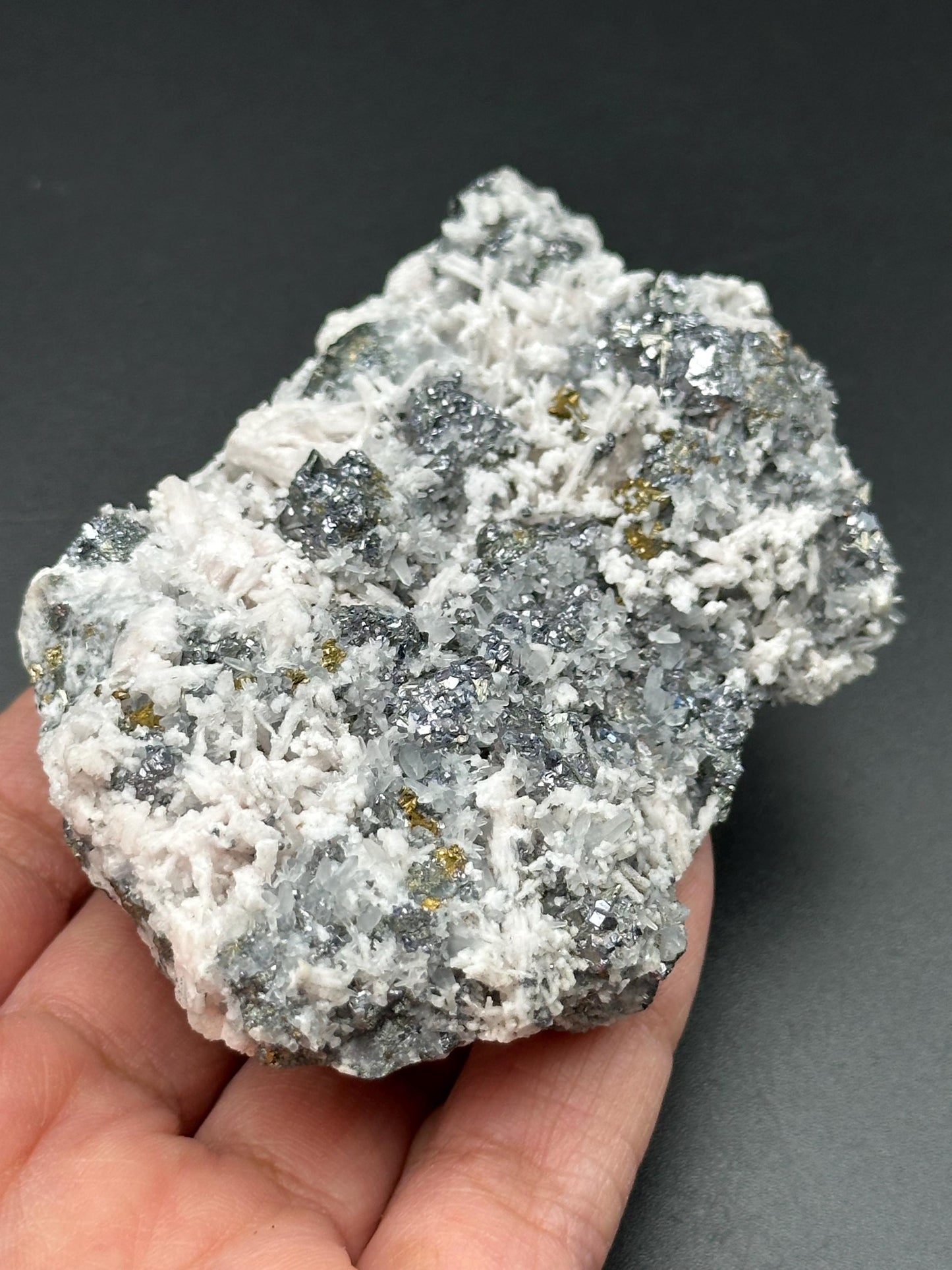 Rhodochrosite and Galena on Sphalerite and Pyrite Matrix from Peru