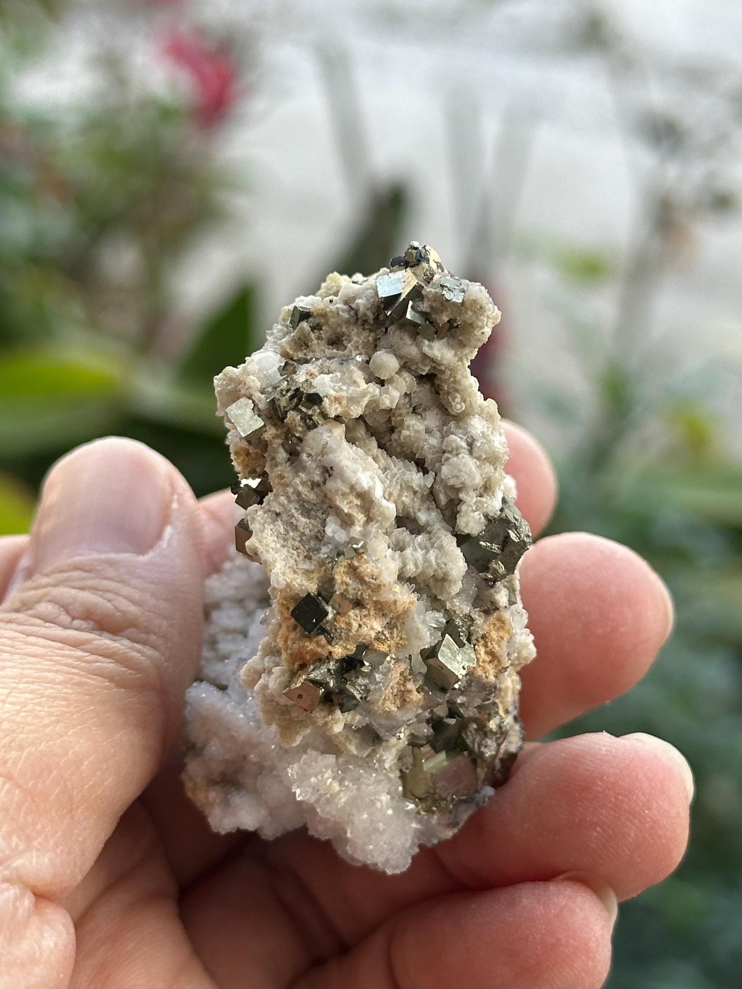 Cubic Pyrite, Calcite, and Quartz from Huanzala Mine, Peru