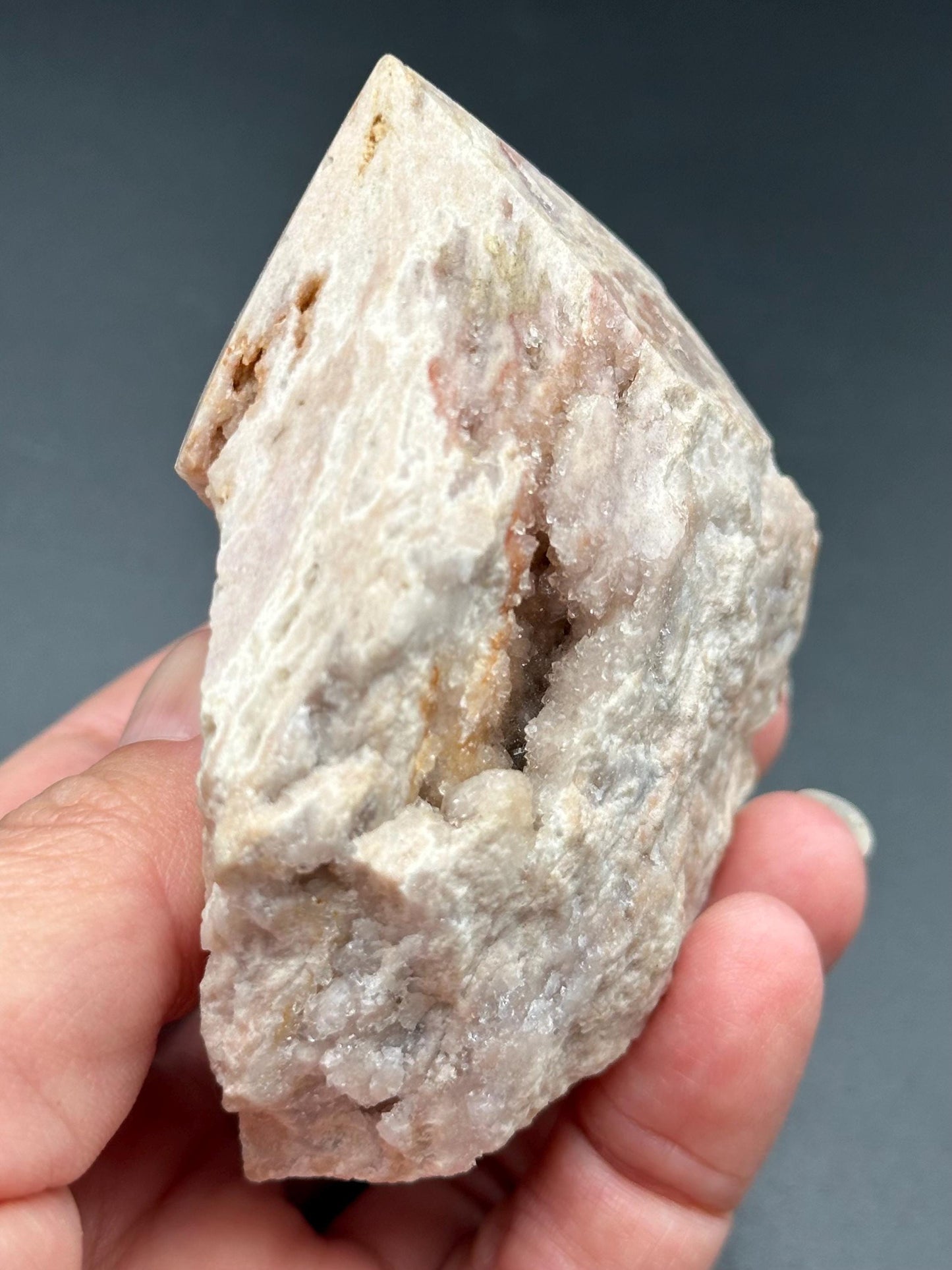 Raw and Polished Pink Amethyst Point
