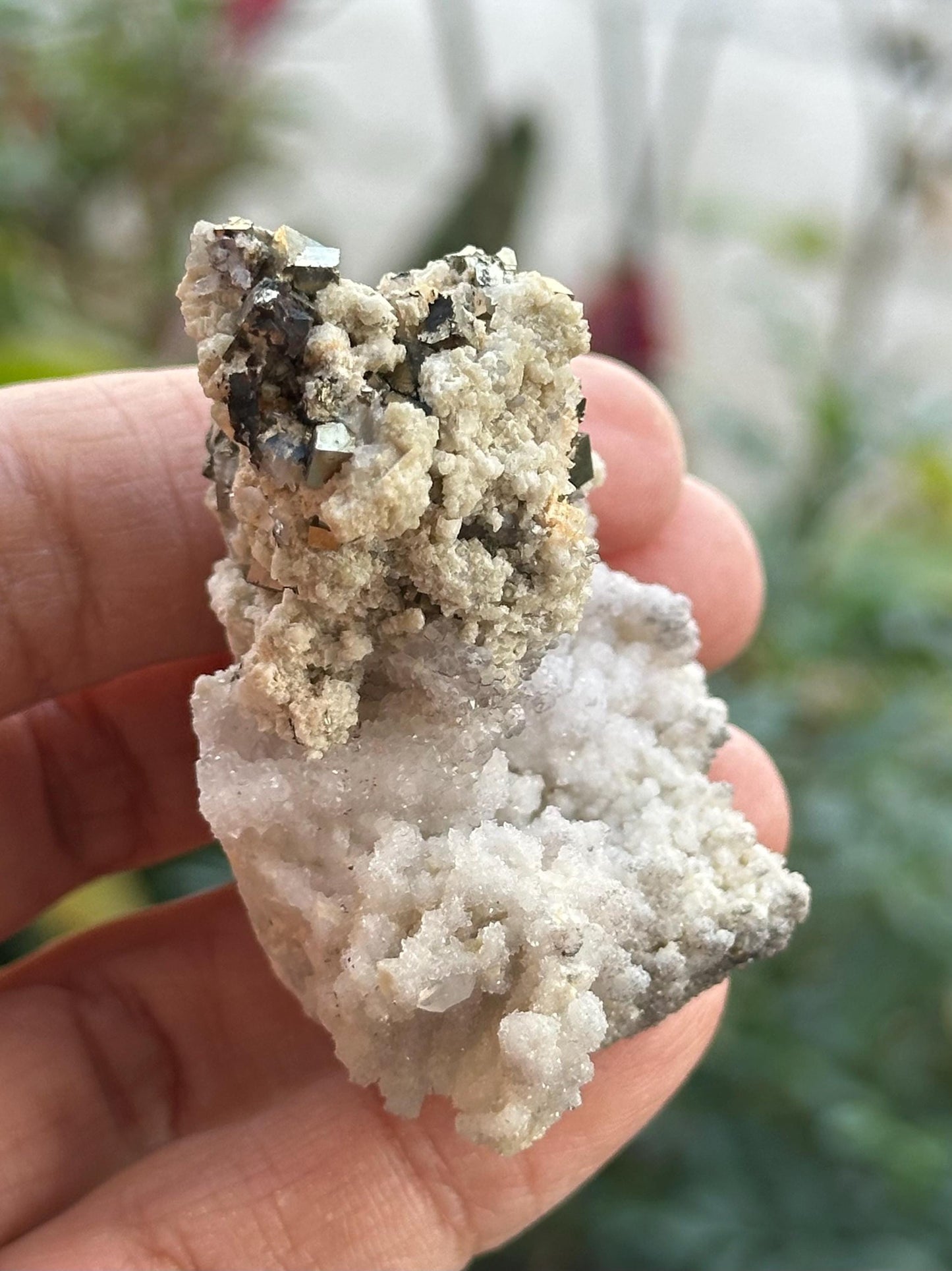 Cubic Pyrite, Calcite, and Quartz from Huanzala Mine, Peru