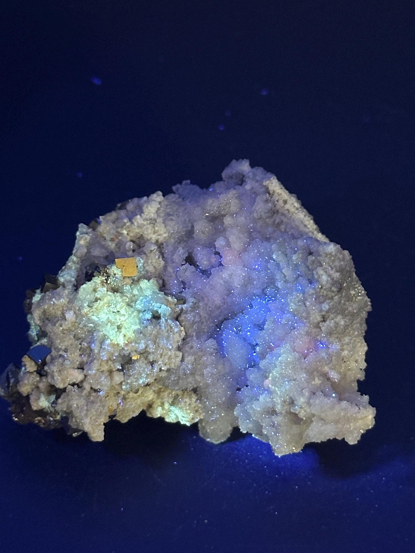 Cubic Pyrite, Calcite, and Quartz from Huanzala Mine, Peru