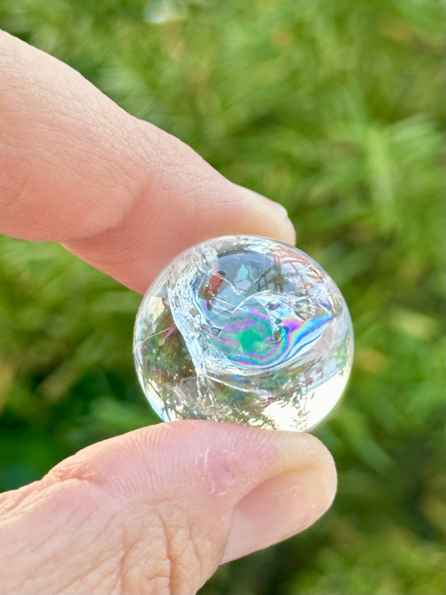 One (1) Clear Quartz Mini Sphere with Rainbows