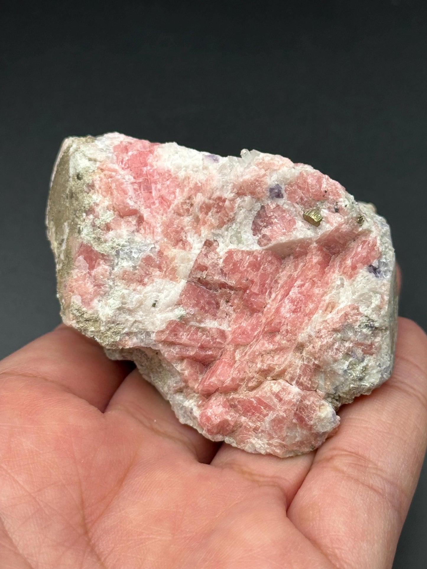 Rhodochrosite with Pyrite on Matrix