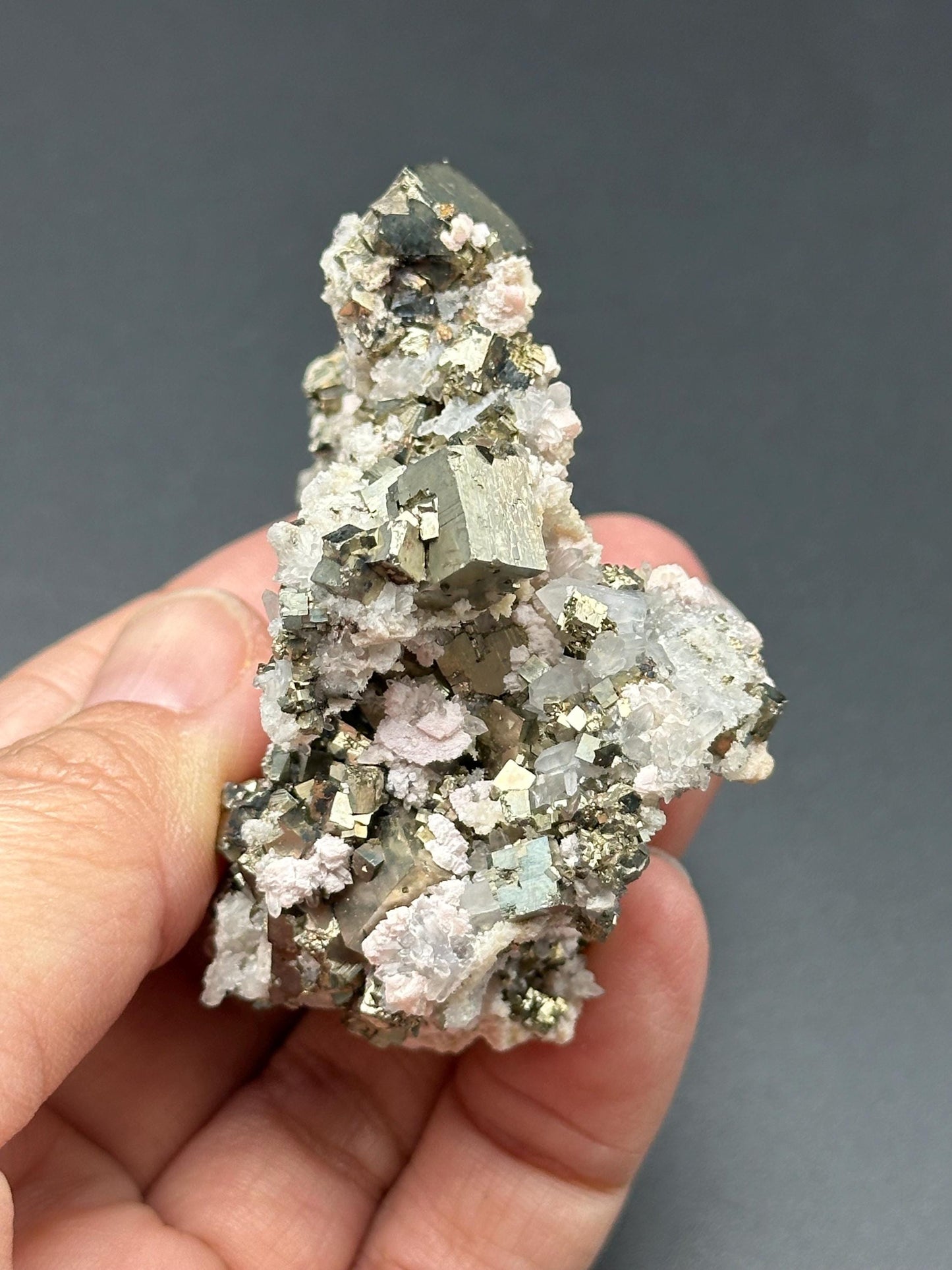 Cubic Pyrite, Calcite, and Quartz Specimen from Peru