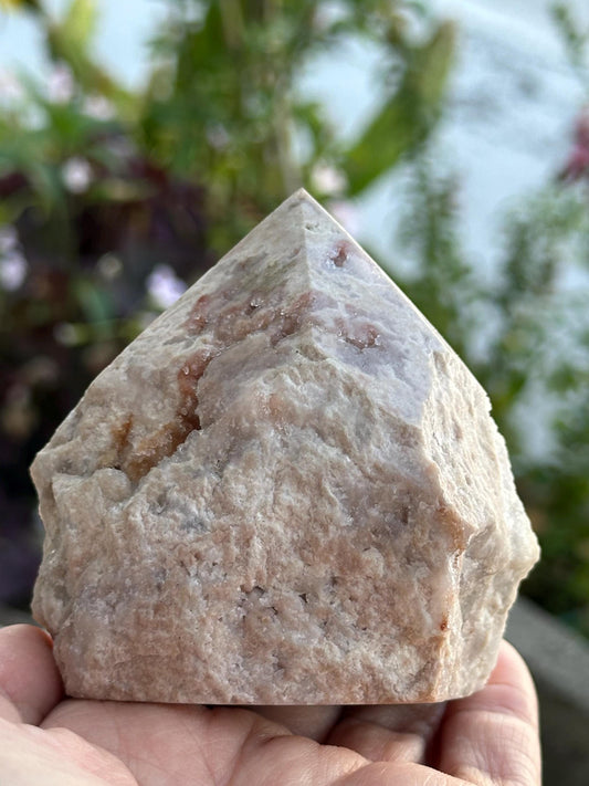 Raw and Polished Pink Amethyst Point
