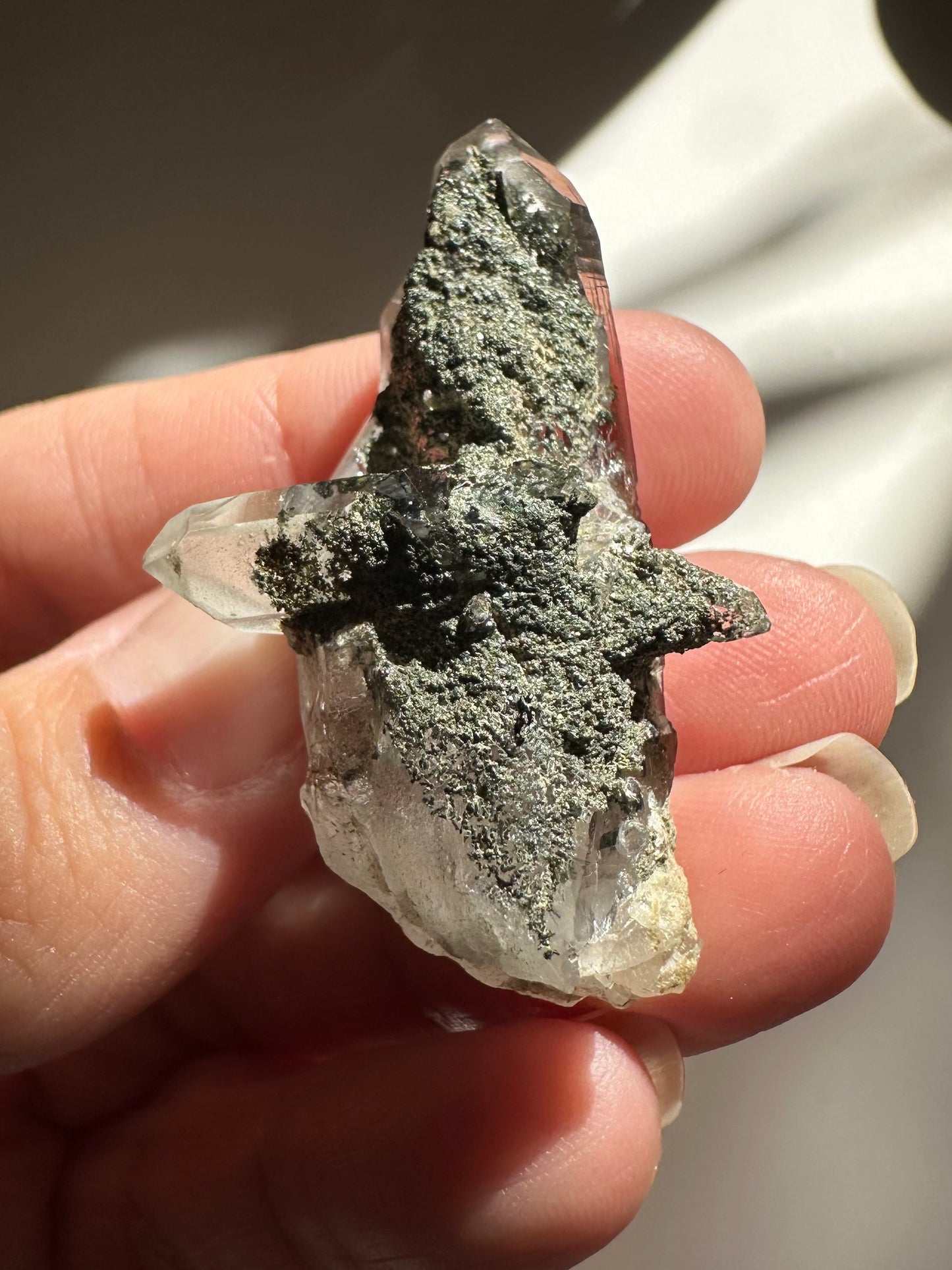 Hematite, Rutile, and Chlorite Included Quartz Specimen