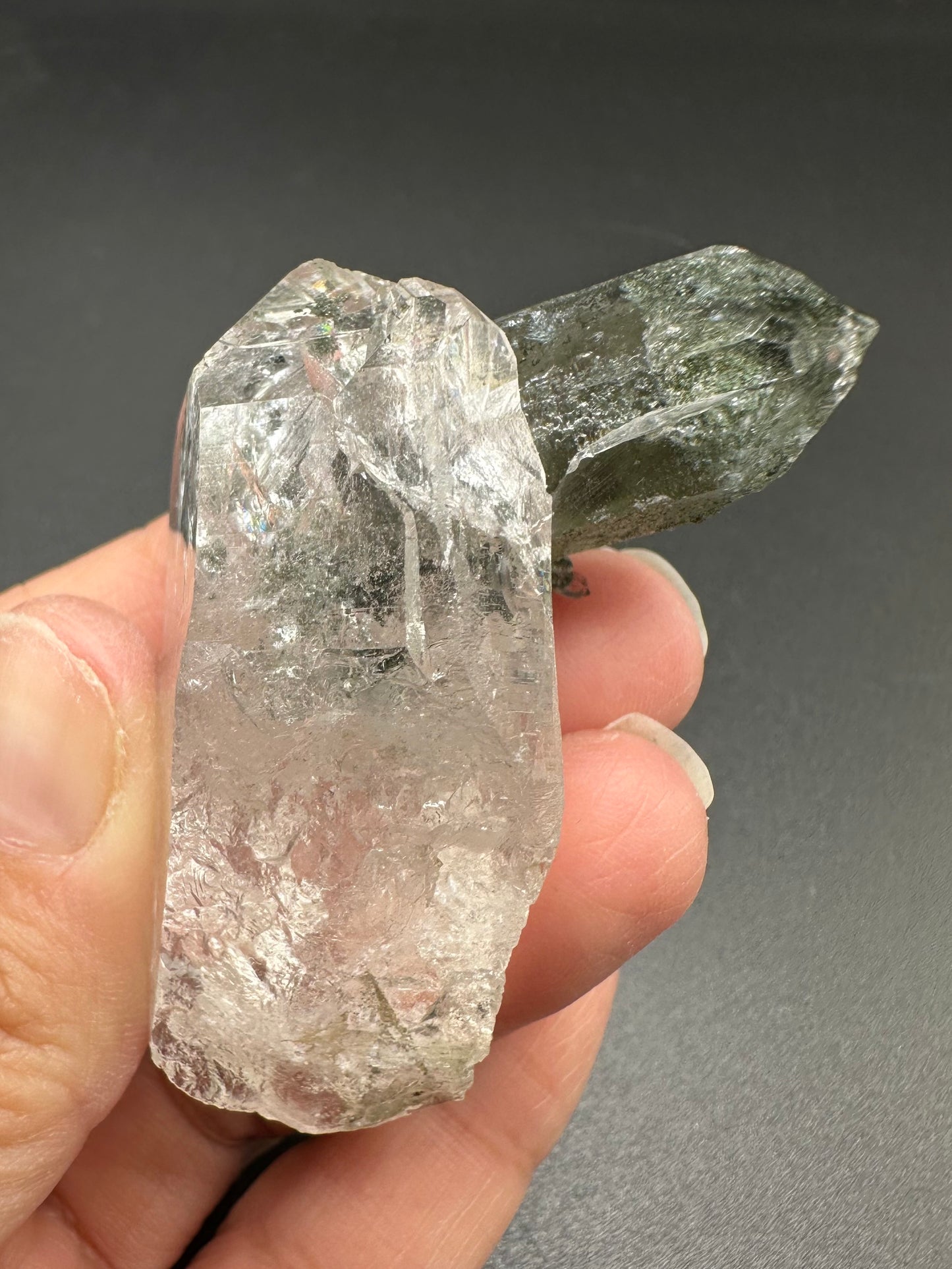 Chlorite Quartz and Clear Quartz Specimen